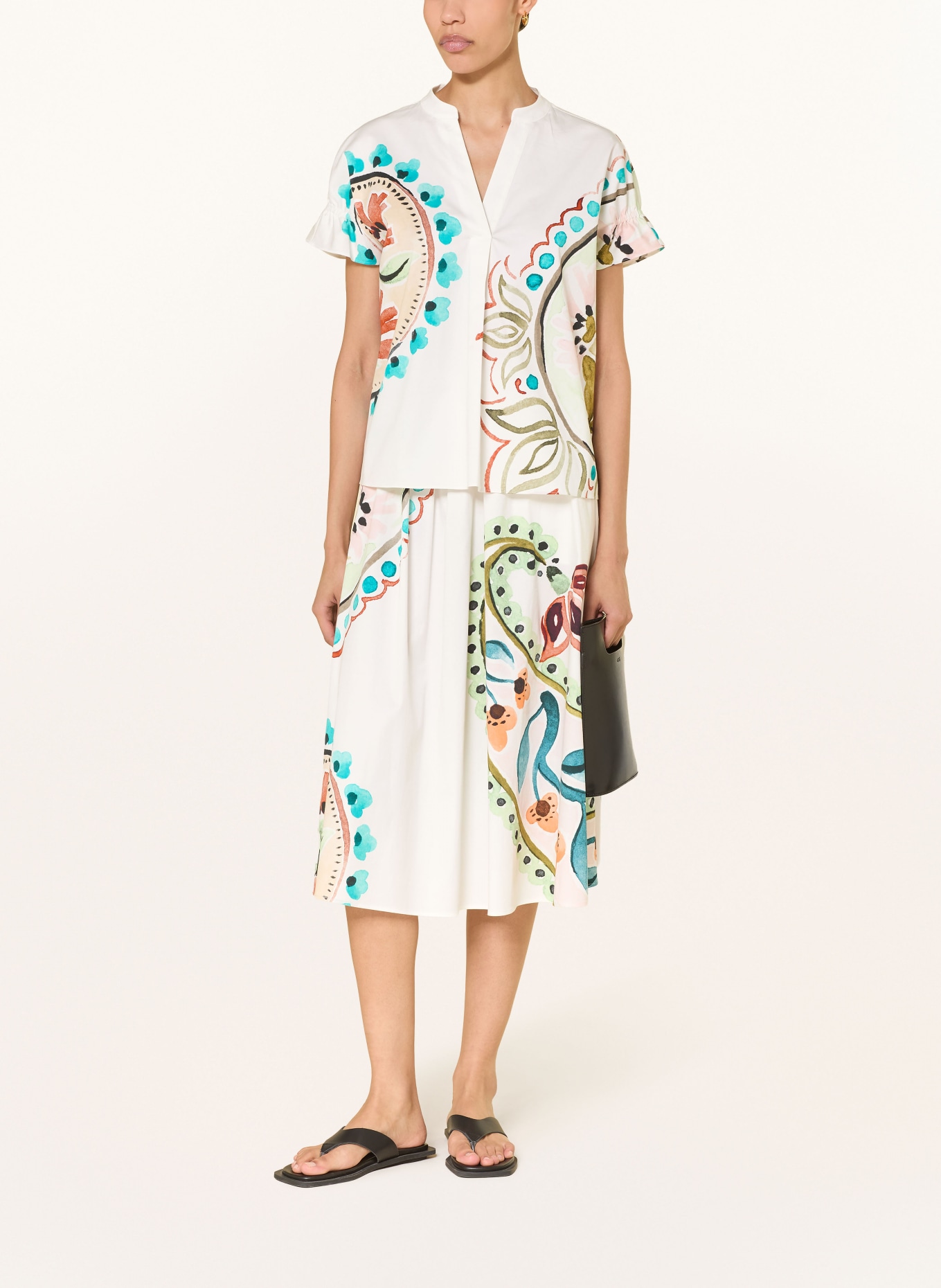 HERZENS chemisier: BLANC / TURQUOISE / NOIR