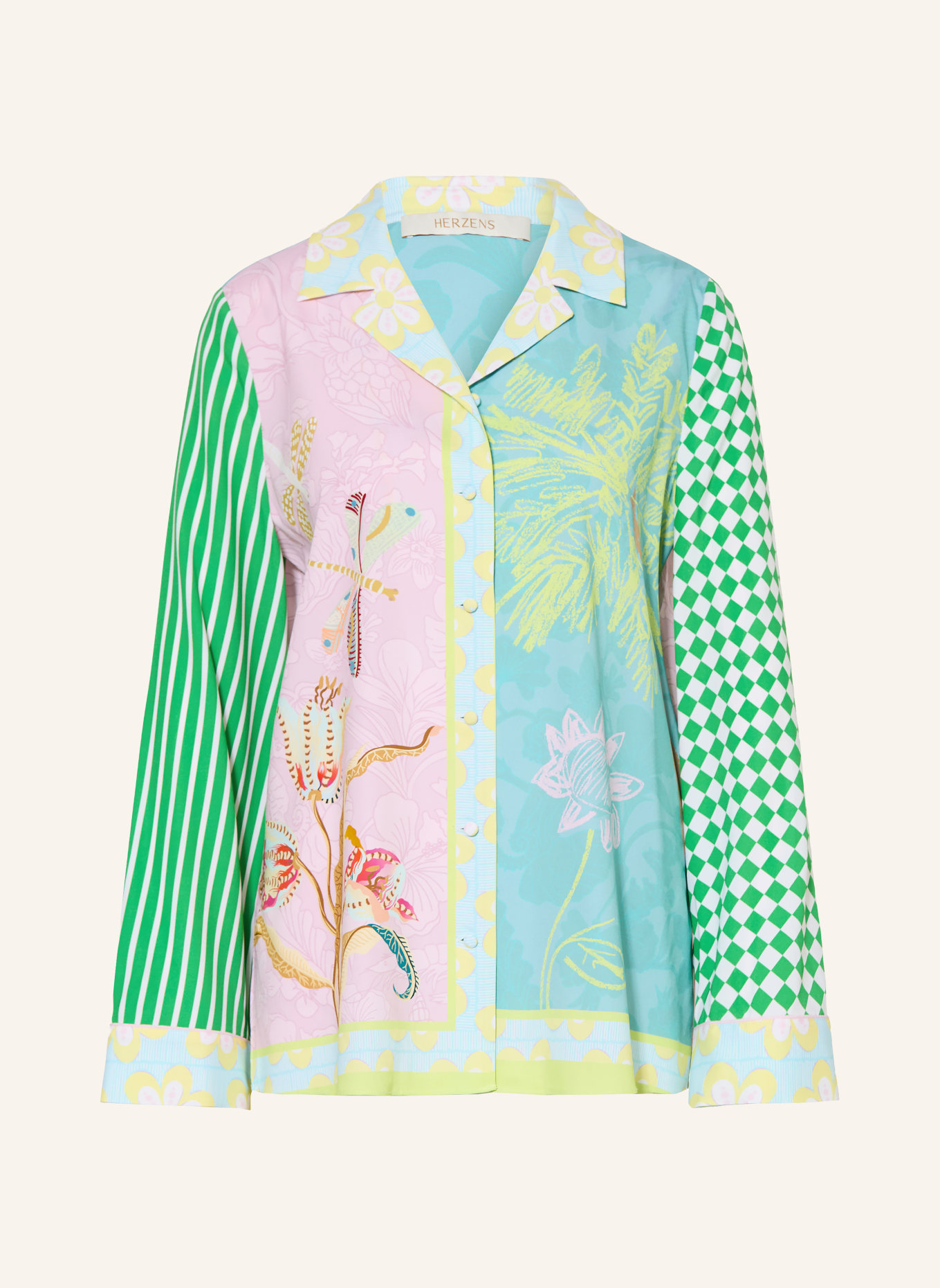 HERZENS zijden blouse: GROEN / ROZE