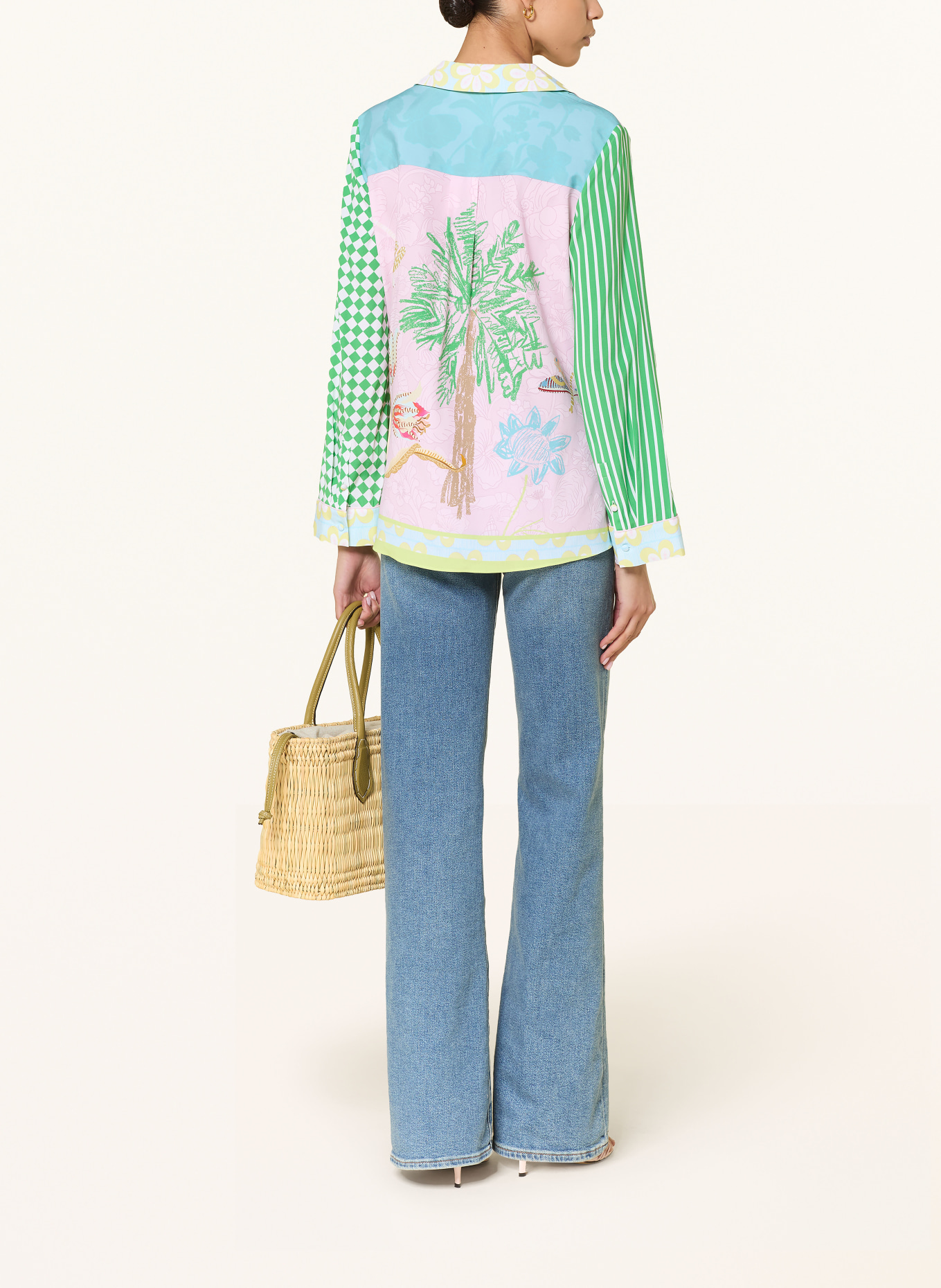 HERZENS zijden blouse: GROEN / ROZE