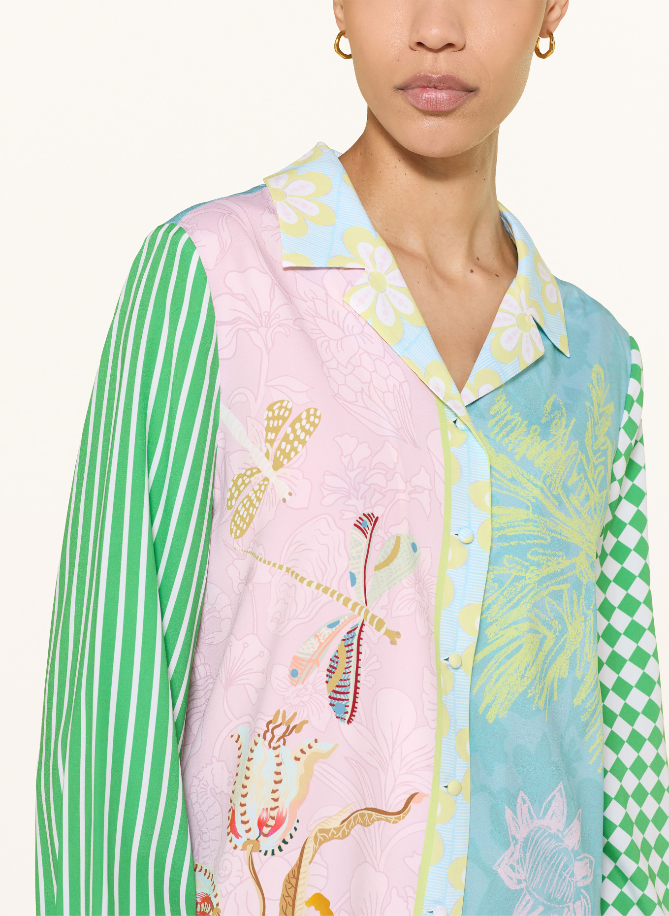 HERZENS zijden blouse: GROEN / ROZE