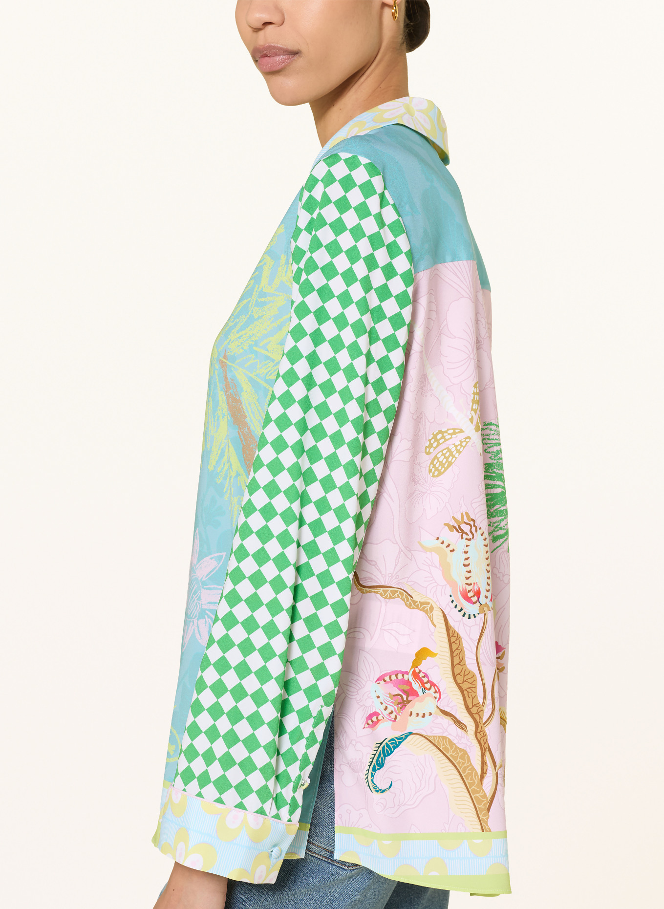 HERZENS zijden blouse: GROEN / ROZE