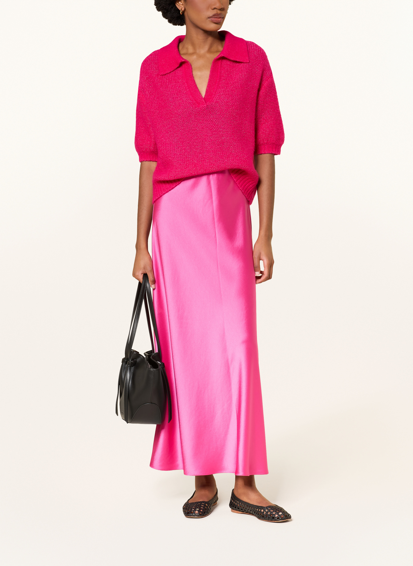 HERZENS Strick-Poloshirt mit Cashmere: FUCHSIA