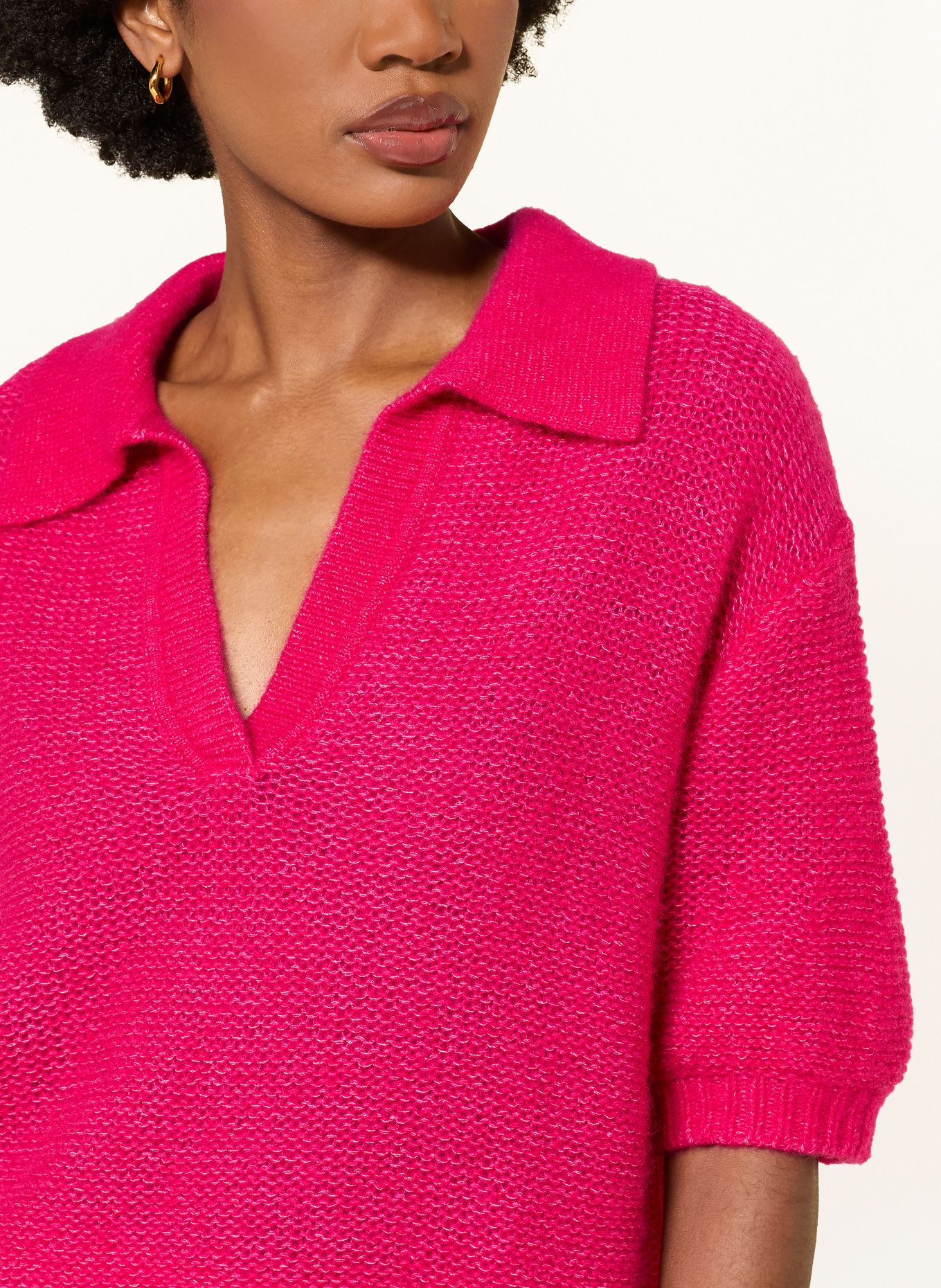 HERZENS Strick-Poloshirt mit Cashmere: FUCHSIA