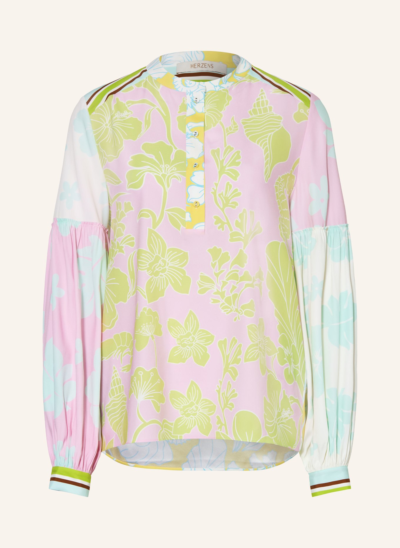 HERZENS Silk blouse shirt: PINK / YELLOW / NEON GREEN