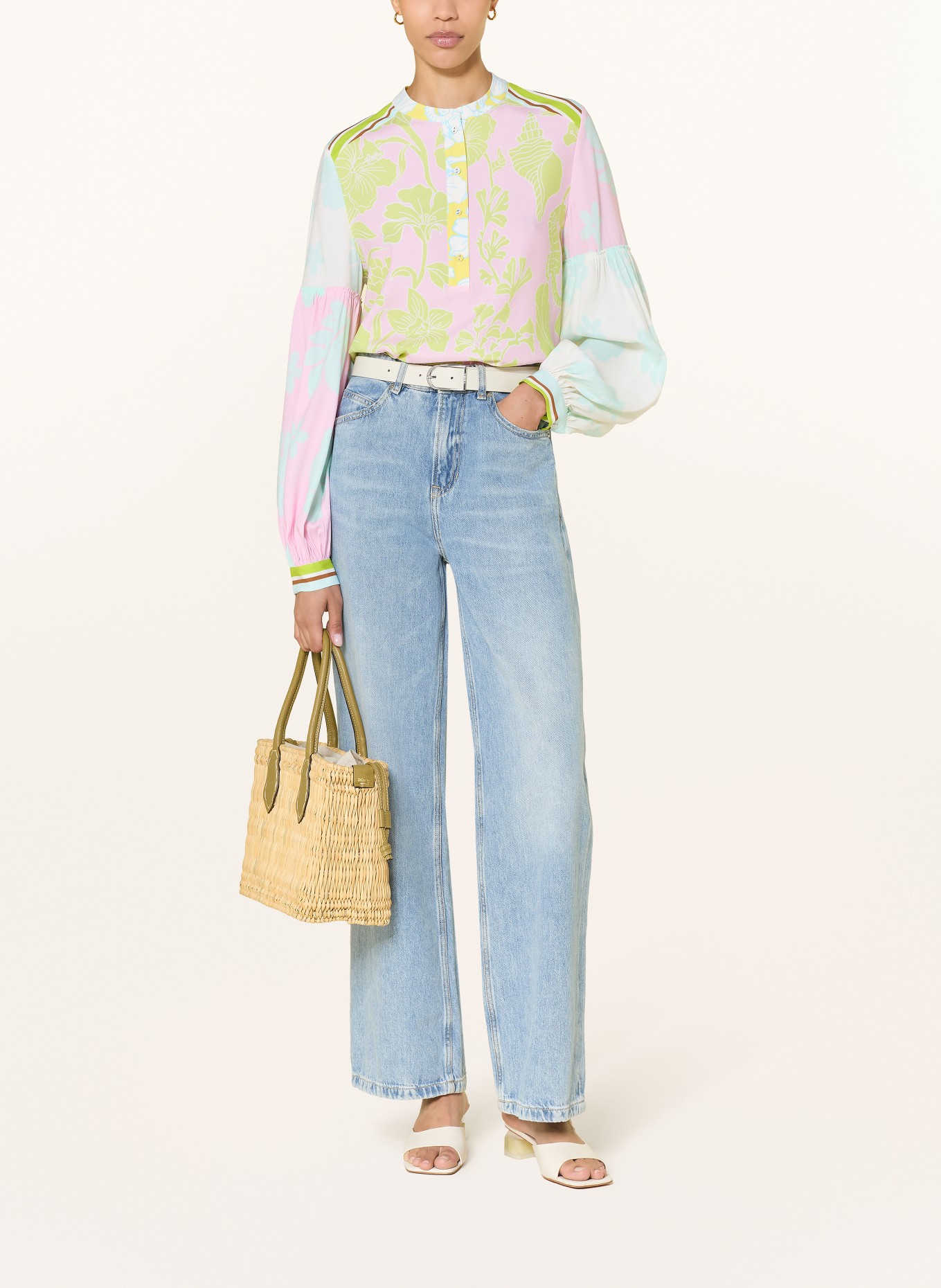 HERZENS Silk blouse shirt: PINK / YELLOW / NEON GREEN