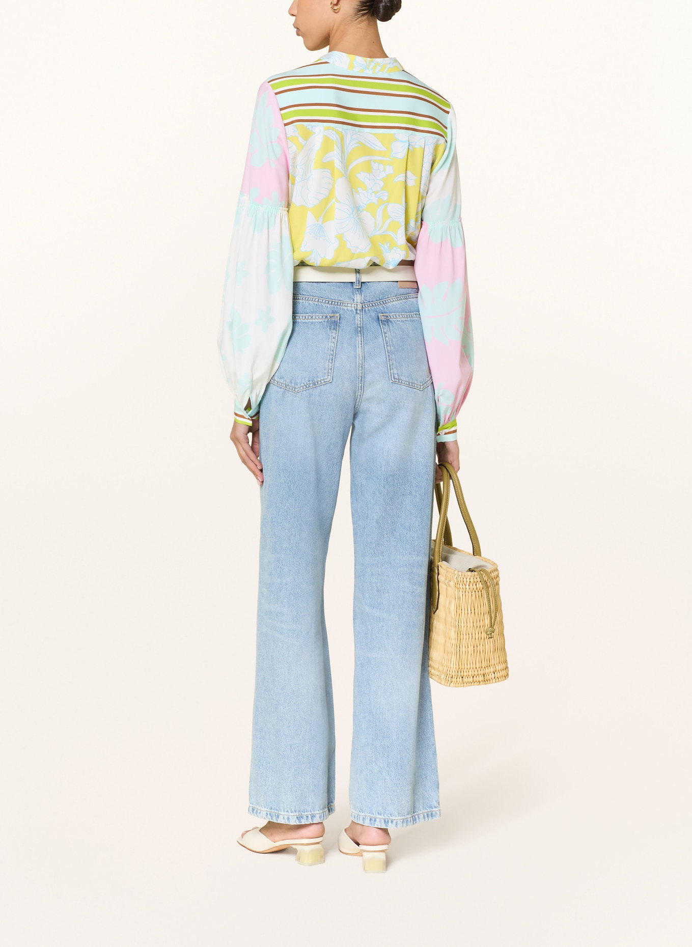 HERZENS Silk blouse shirt: PINK / YELLOW / NEON GREEN