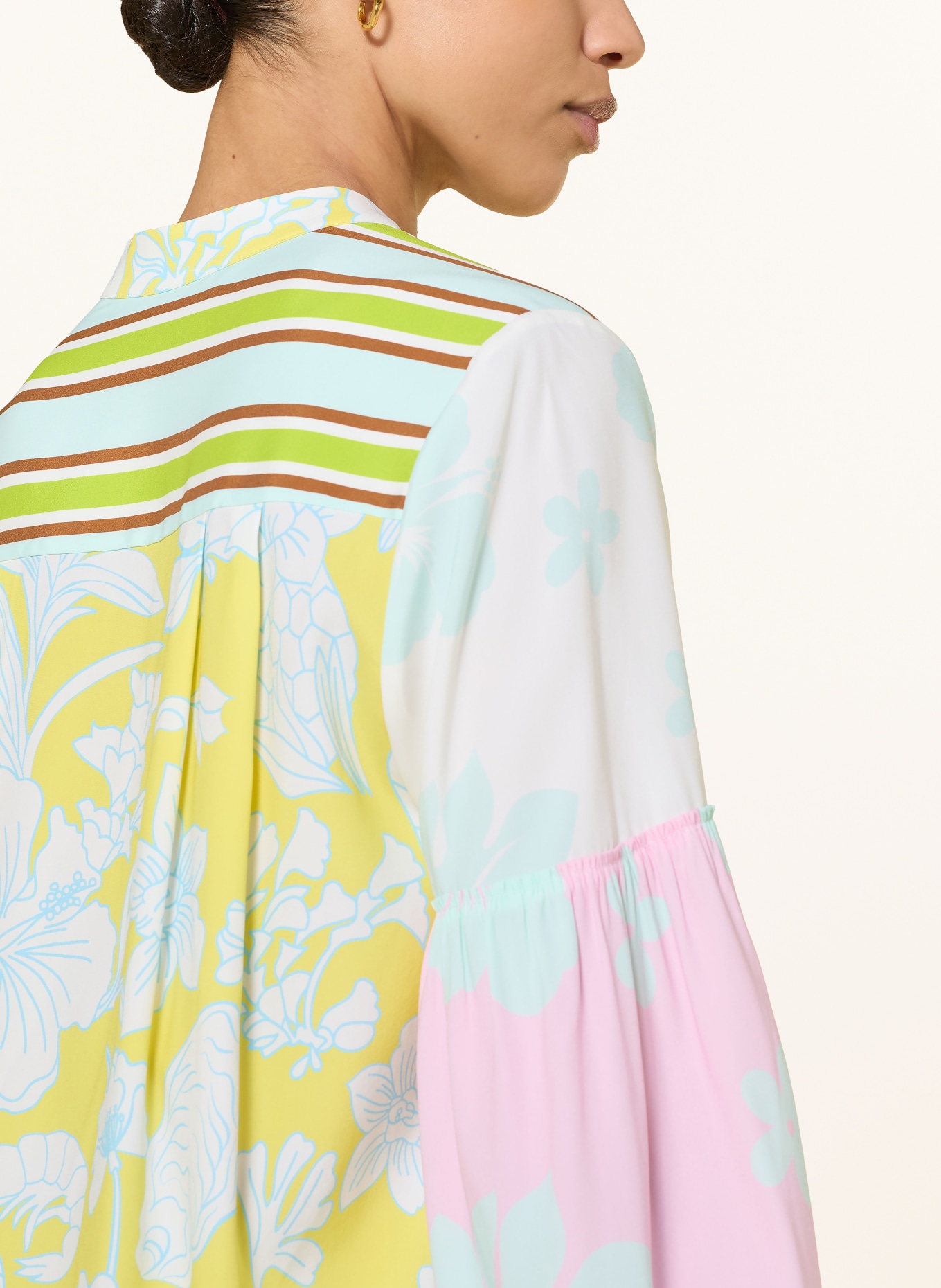 HERZENS Silk blouse shirt: PINK / YELLOW / NEON GREEN