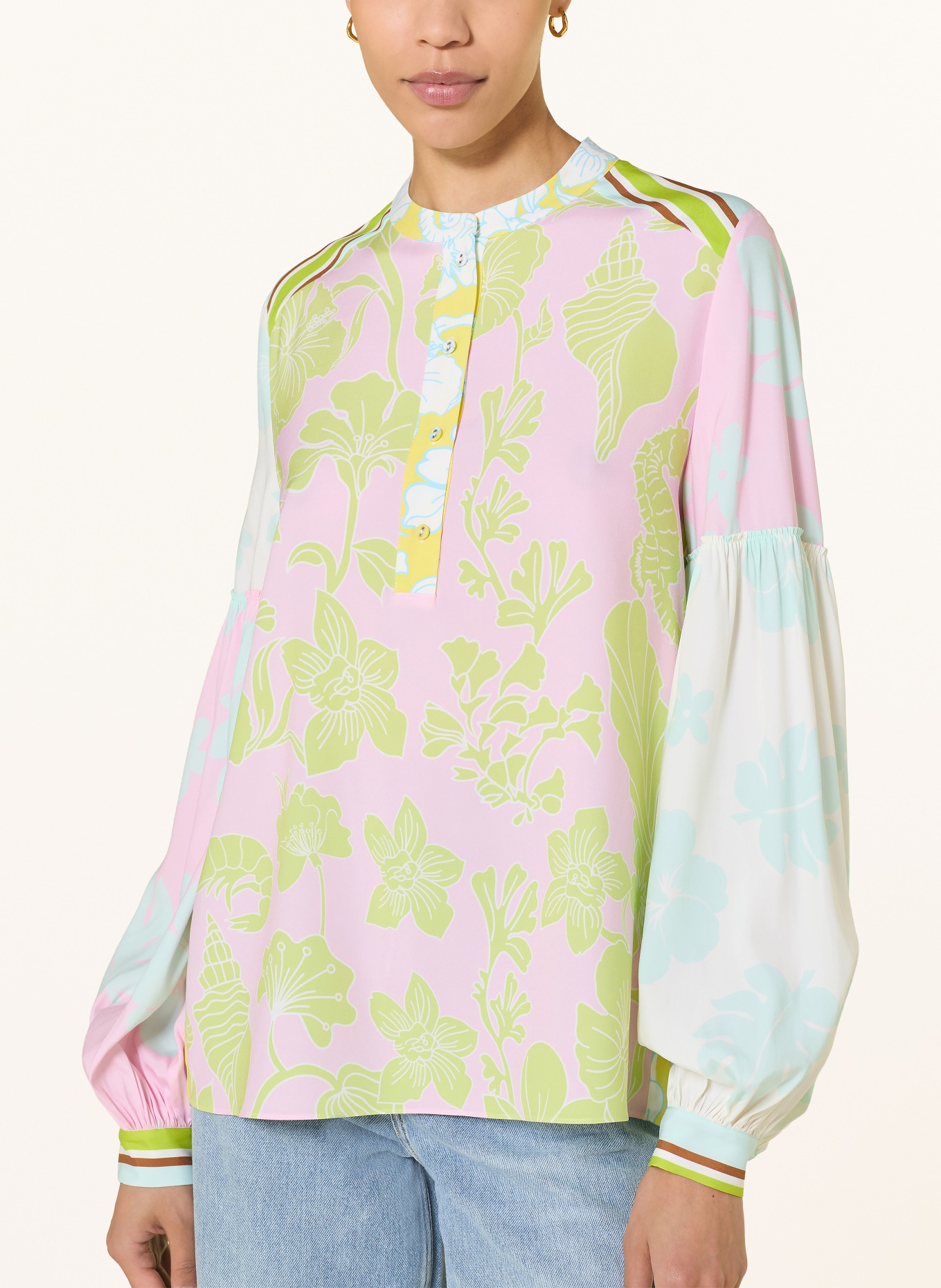 HERZENS Silk blouse shirt: PINK / YELLOW / NEON GREEN