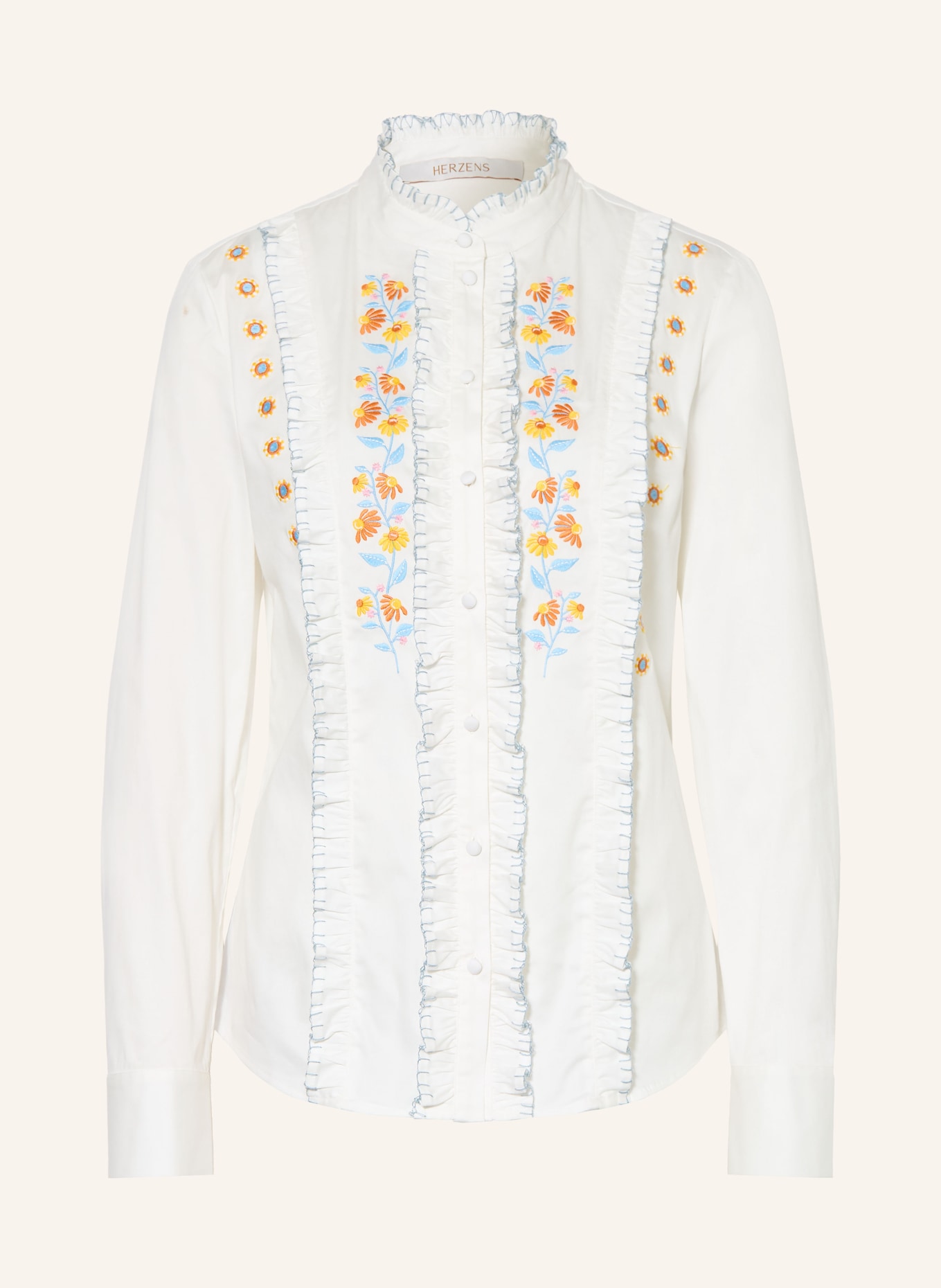 HERZENS Blouse à volants: BLANC / JAUNE / BLEU