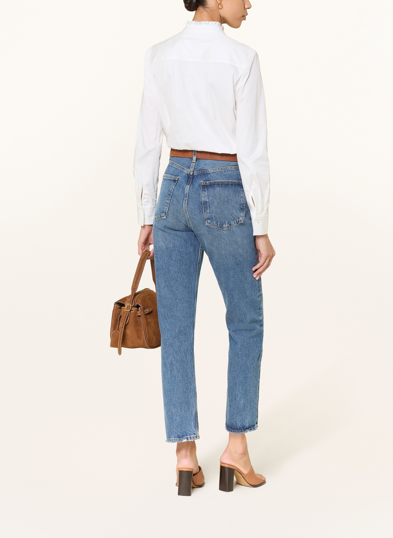 HERZENS Blouse à volants: BLANC / JAUNE / BLEU