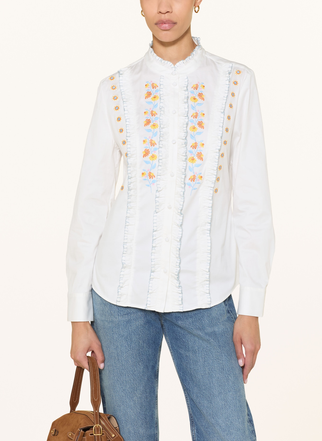 HERZENS Blouse à volants: BLANC / JAUNE / BLEU