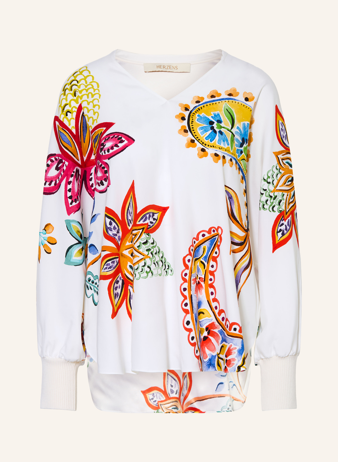 HERZENS Hedvábná halenka: BÍLÁ / ČERVENÁ / ORANŽOVÁ