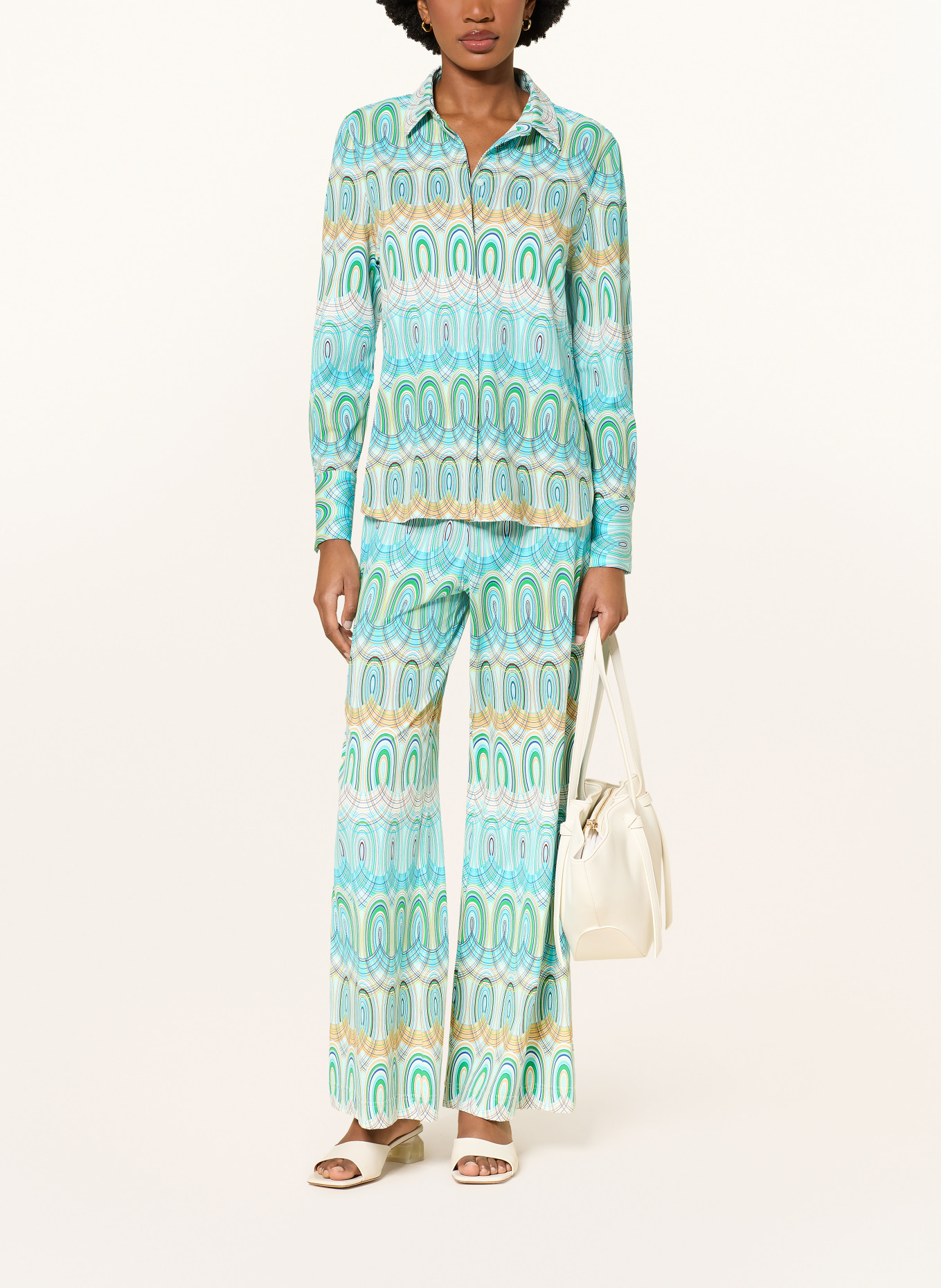 HERZENS Marlenehose: TÜRKIS / DUNKELORANGE / GRÜN