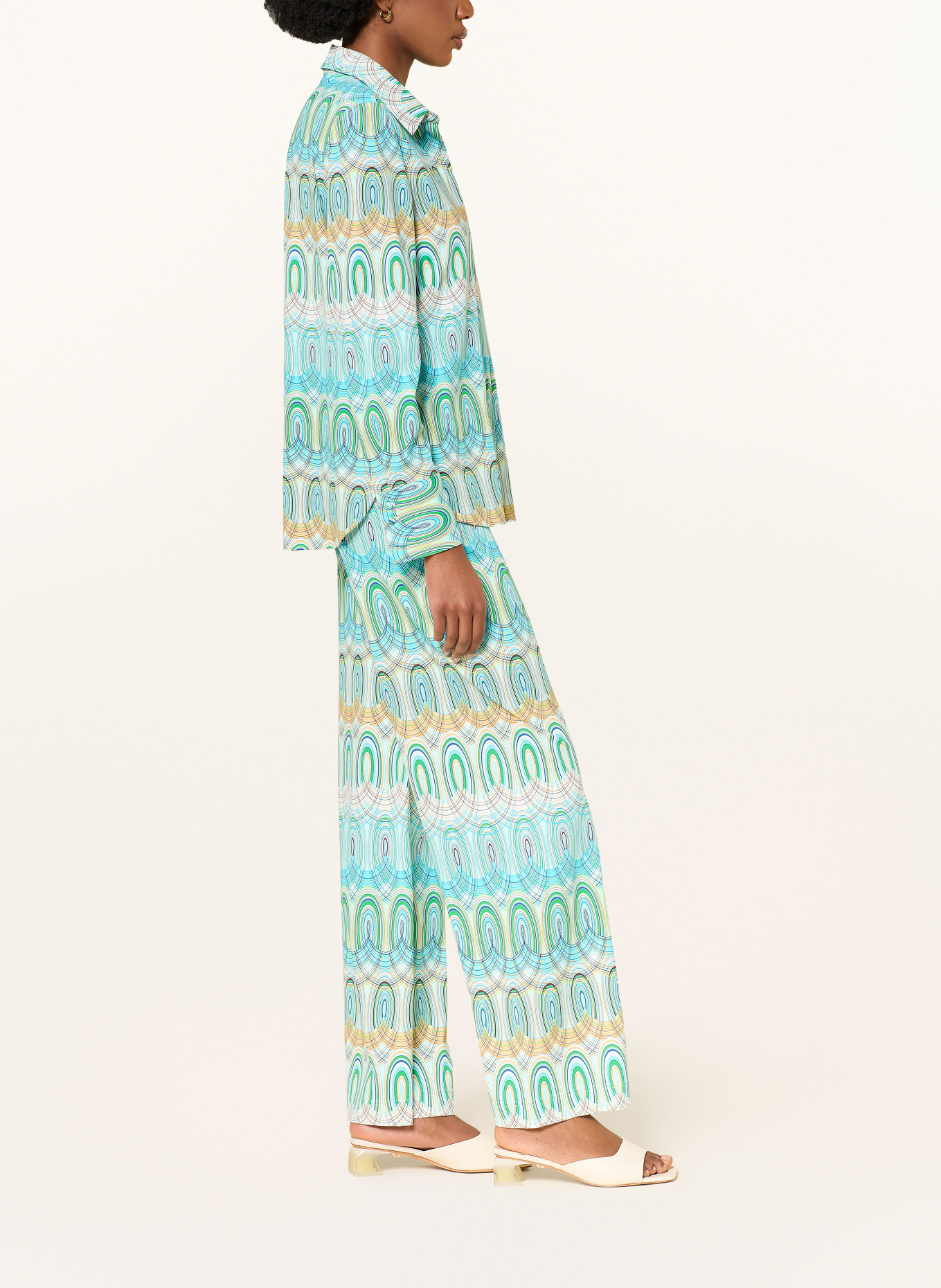 HERZENS Marlenehose: TÜRKIS / DUNKELORANGE / GRÜN