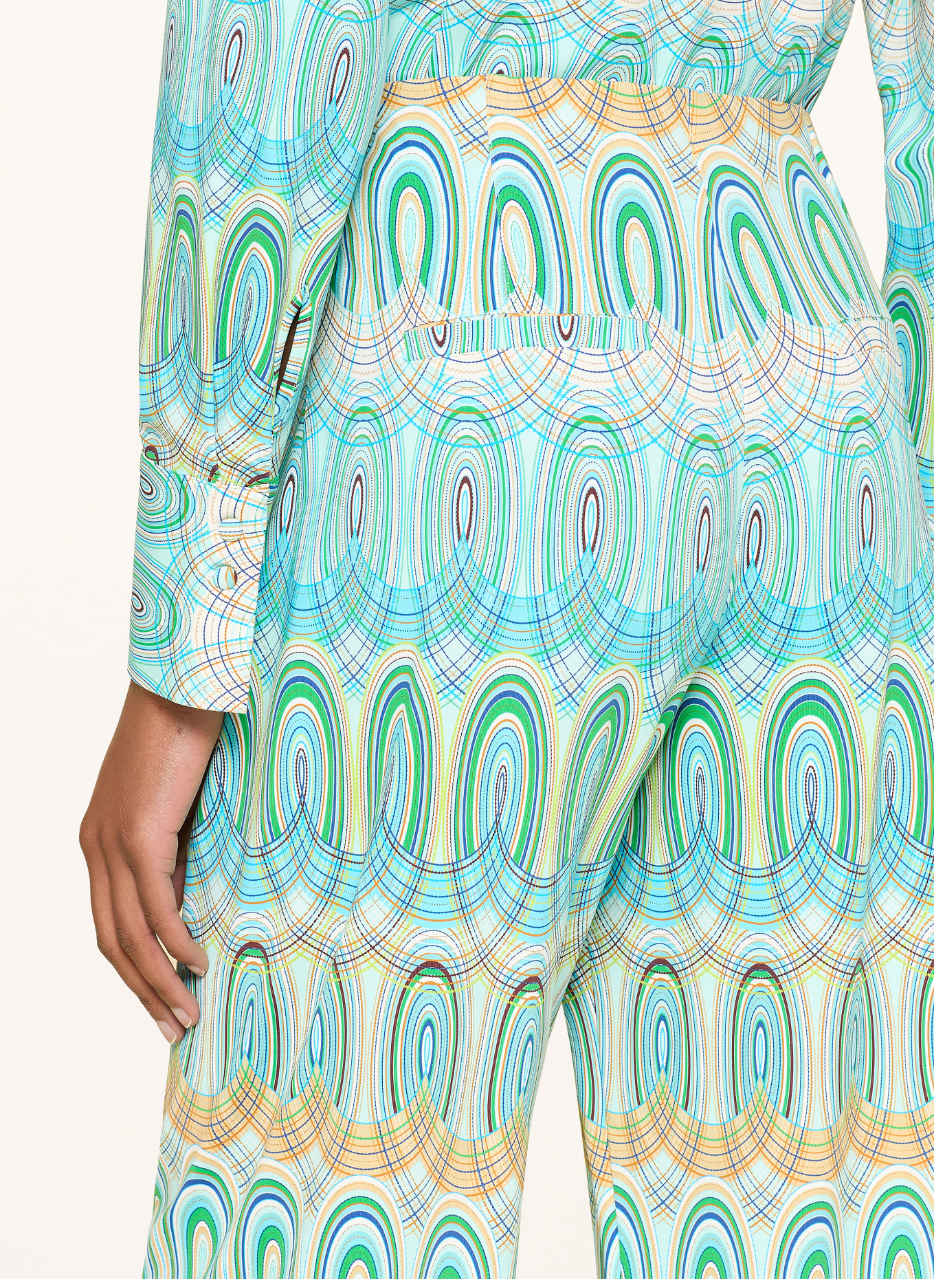 HERZENS Marlenehose: TÜRKIS / DUNKELORANGE / GRÜN