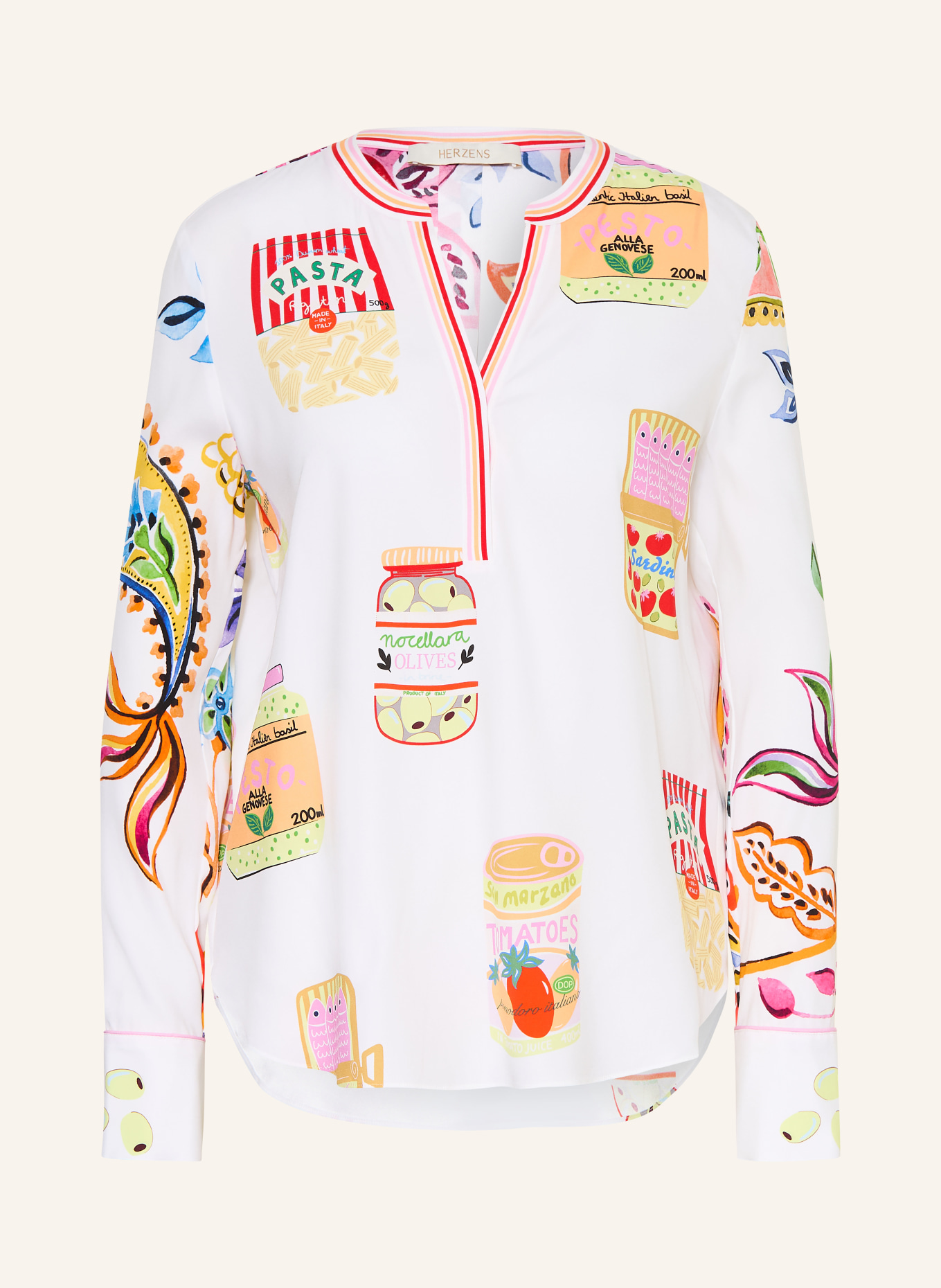 HERZENS Chemisier en soie: BLANC / ROUGE / JAUNE