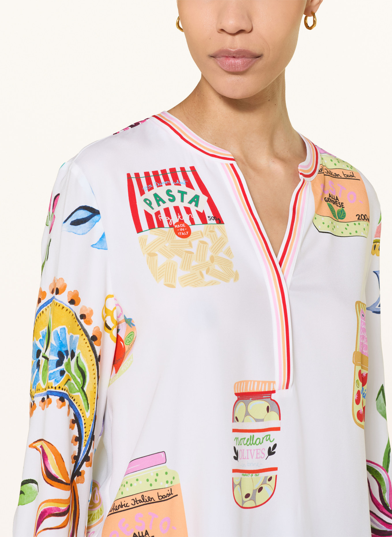 HERZENS Chemisier en soie: BLANC / ROUGE / JAUNE