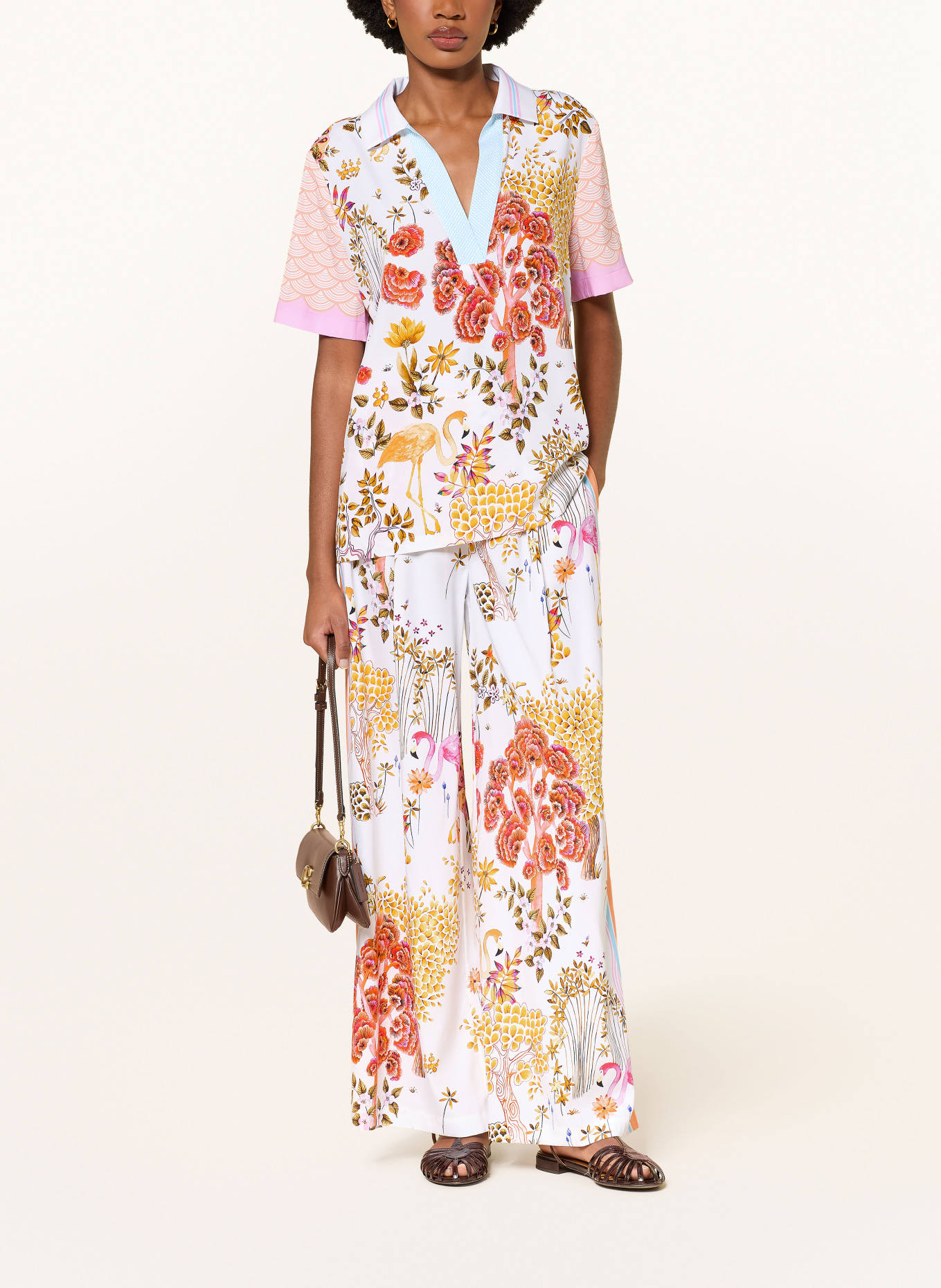 HERZENS Silk blouse shirt: ORANGE / RED / LIGHT BLUE