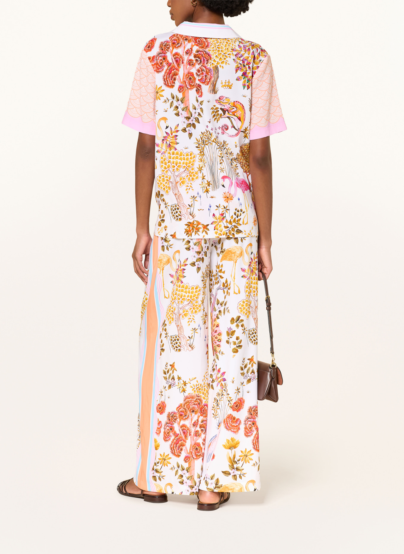 HERZENS Silk blouse shirt: ORANGE / RED / LIGHT BLUE