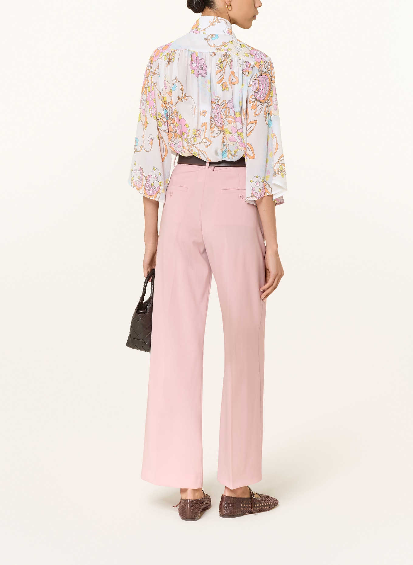 HERZENS Silk blouse with 3/4 sleeves: WHITE / PINK / ORANGE