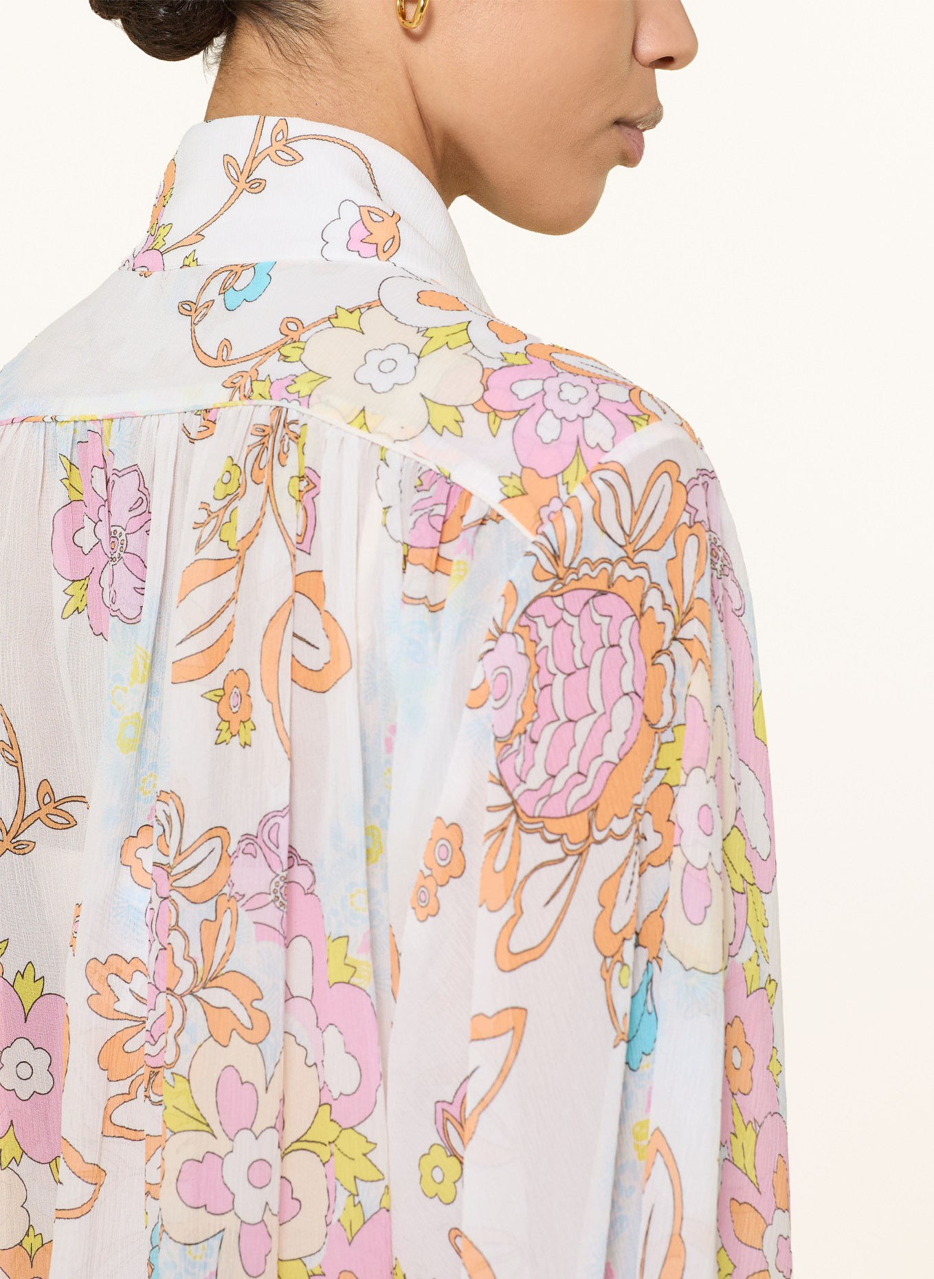 HERZENS Silk blouse with 3/4 sleeves: WHITE / PINK / ORANGE