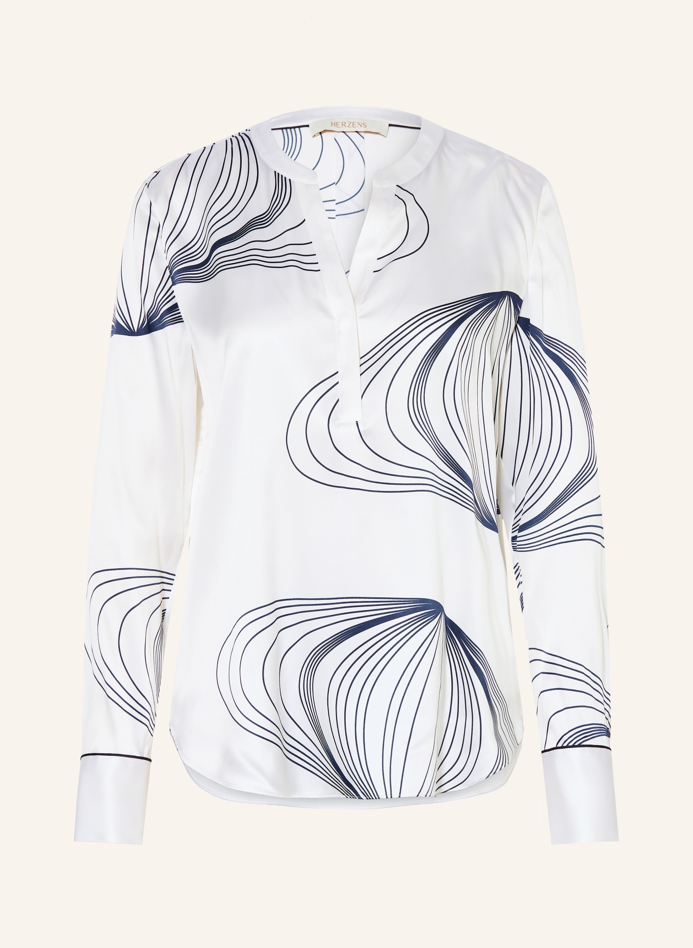 HERZENS Chemisier en soie: BLANC / BLEU FONCÉ