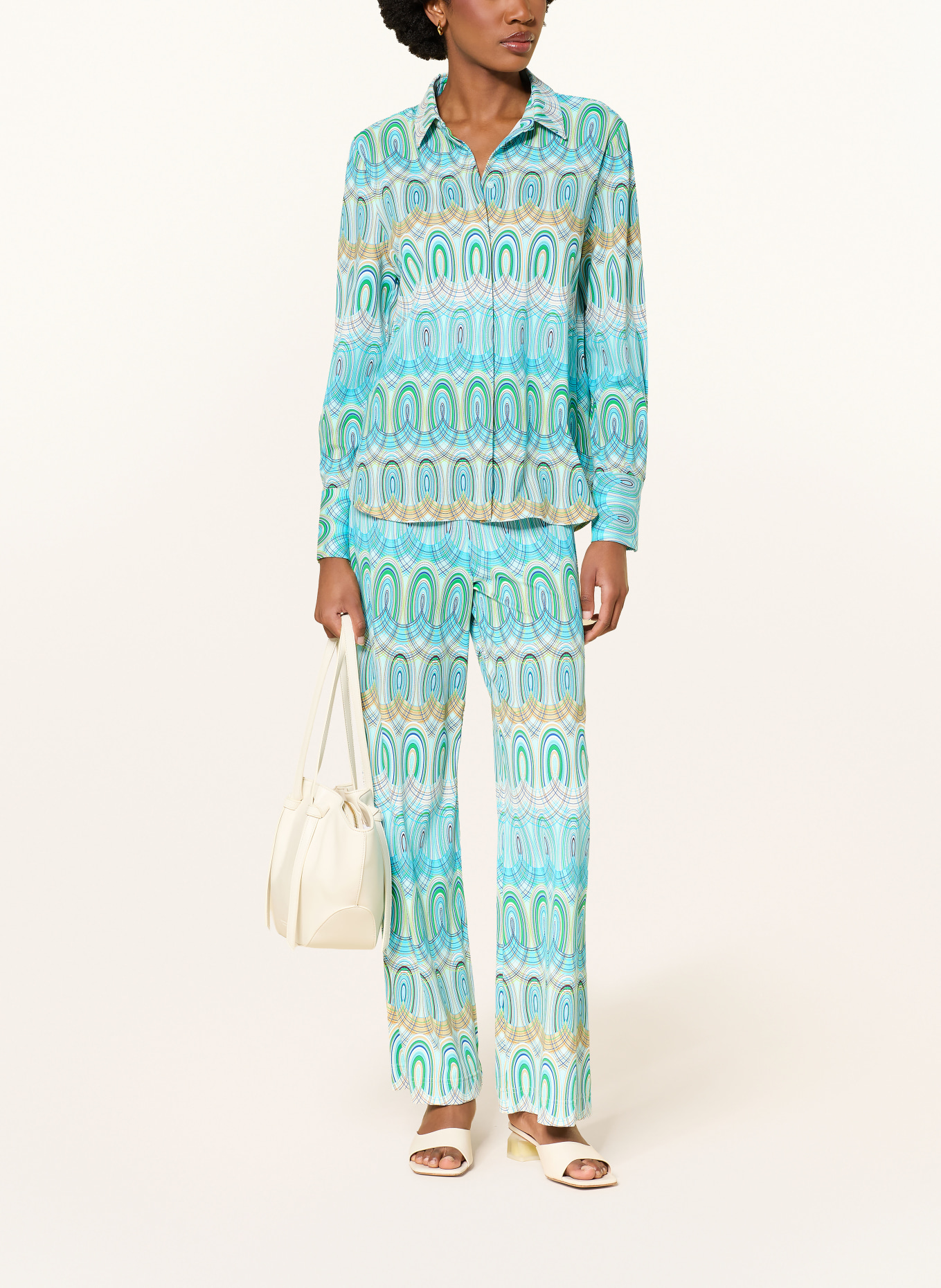 HERZENS shirt blouse: TURQUOISE / DARK ORANGE / GREEN