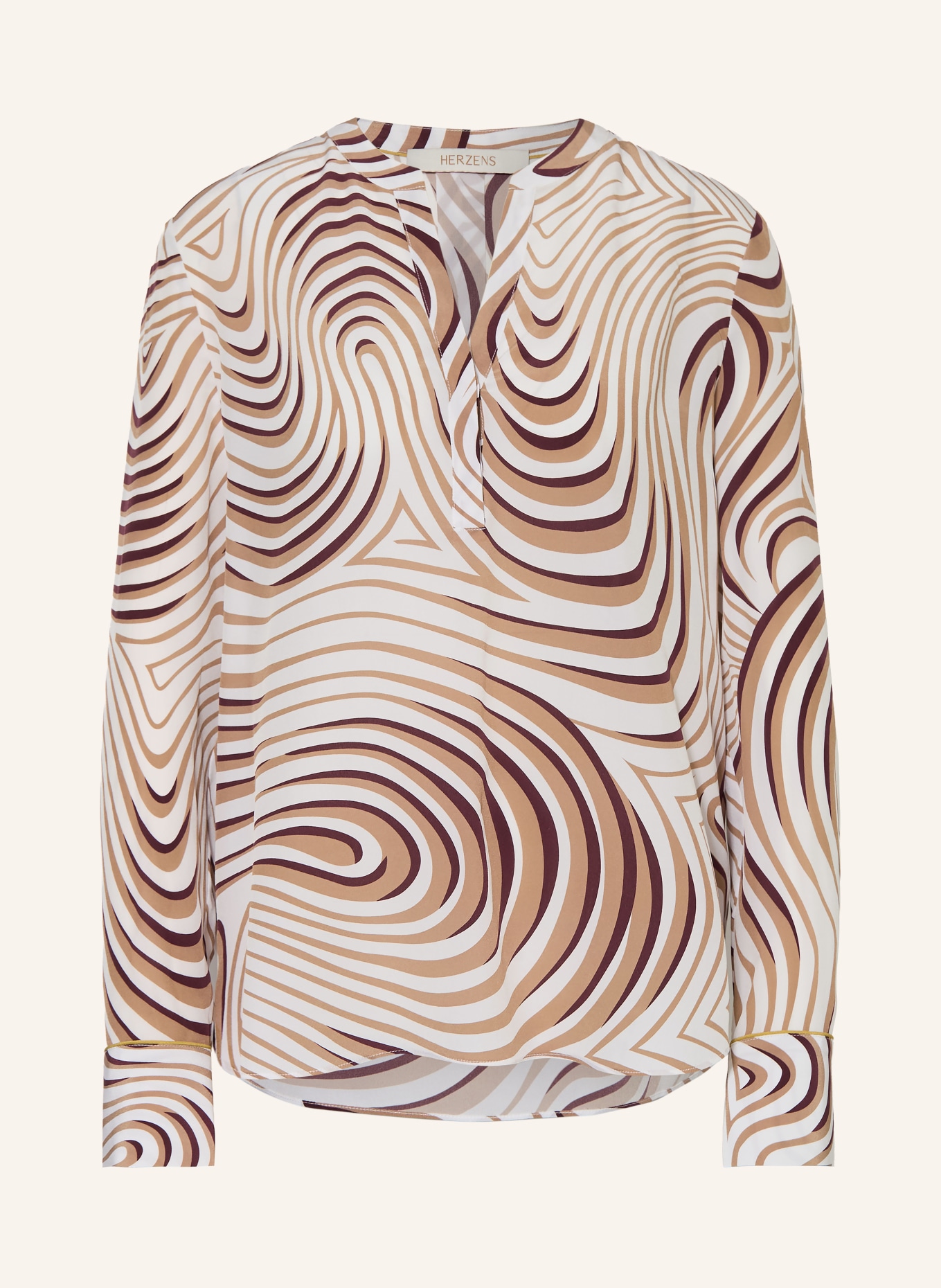 HERZENS Hedvábná halenka: BÍLÁ / SVĚTLE HNĚDÁ / TMAVĚ ČERVENÁ