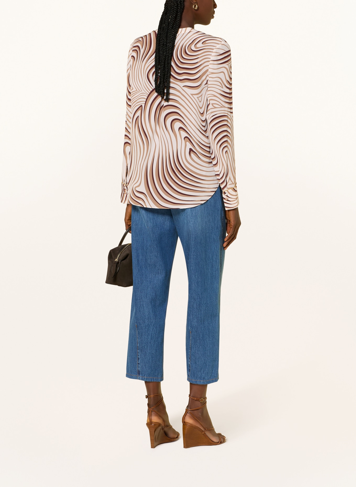 HERZENS Hedvábná halenka: BÍLÁ / SVĚTLE HNĚDÁ / TMAVĚ ČERVENÁ