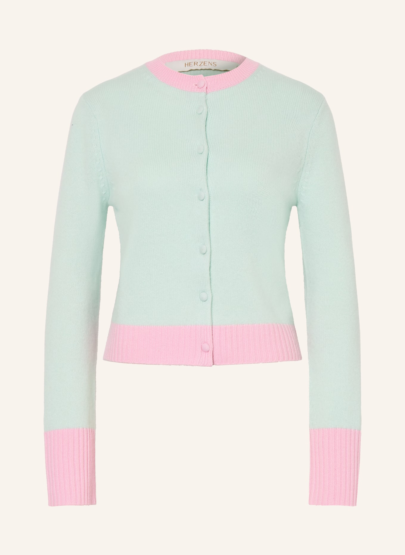 HERZENS Strickjacke aus Cashmere: MINT / ROSA