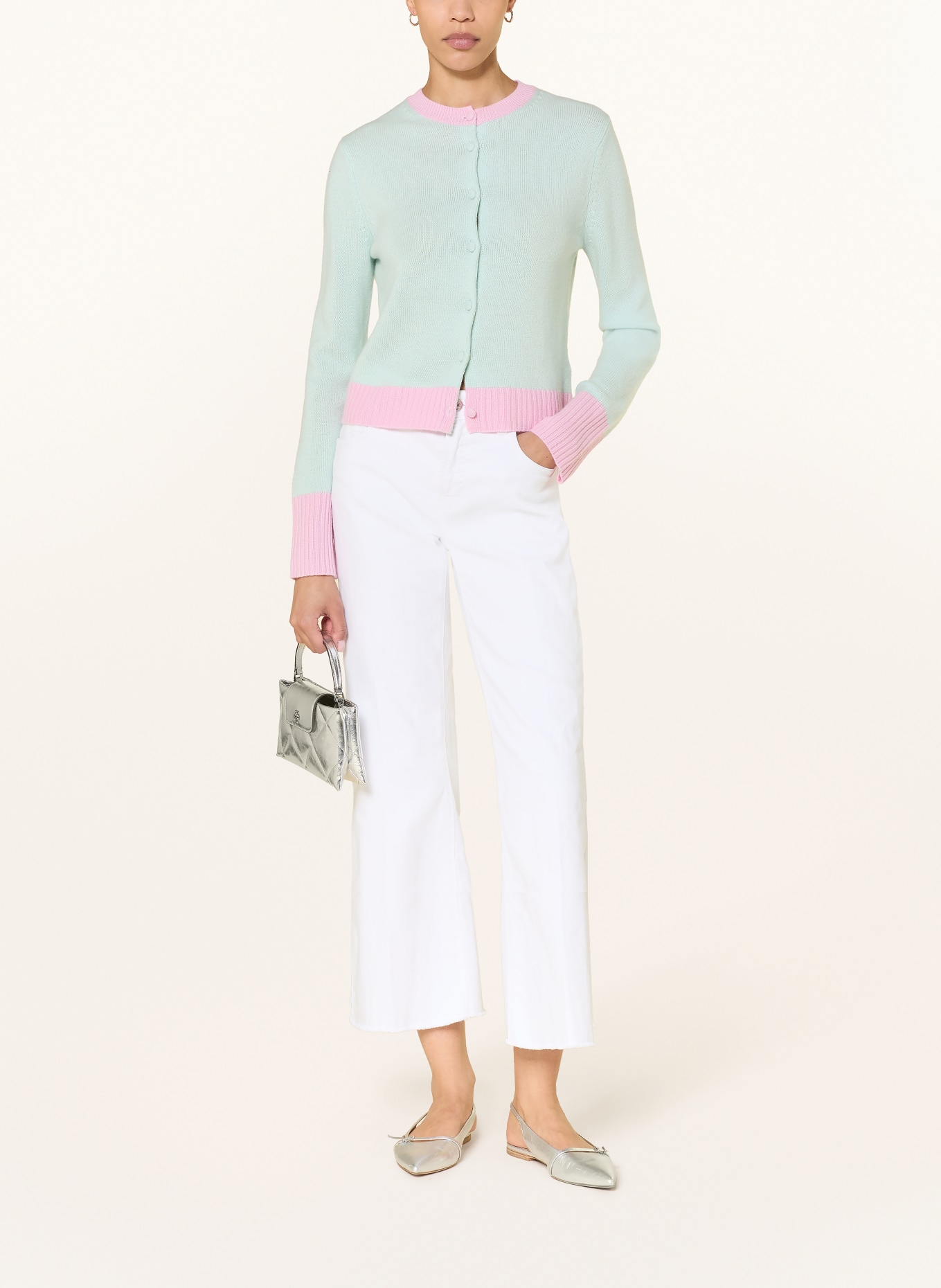 HERZENS Strickjacke aus Cashmere: MINT / ROSA