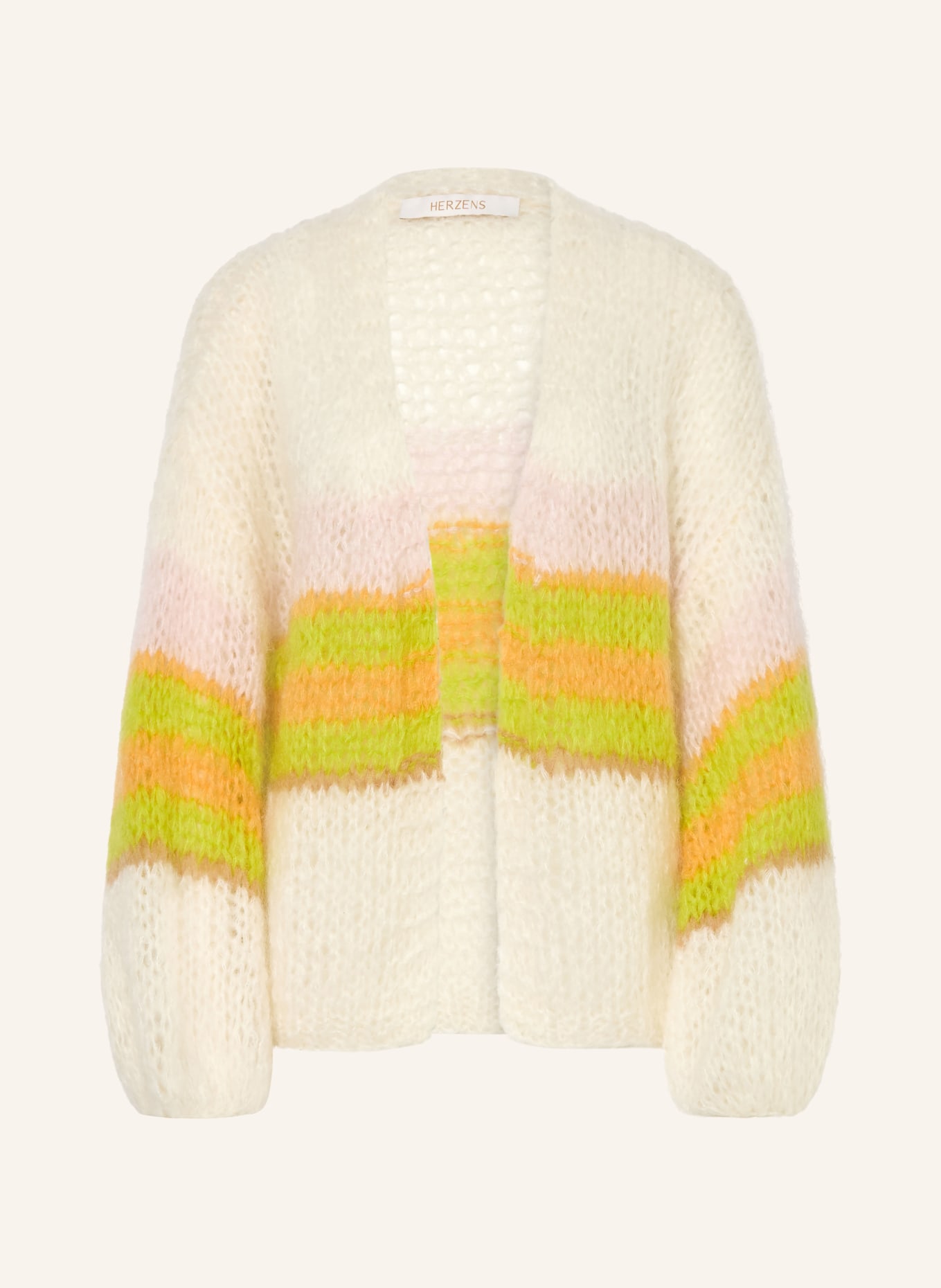 HERZENS Strickhülle aus Mohair: CREME / ORANGE / NEONGRÜN