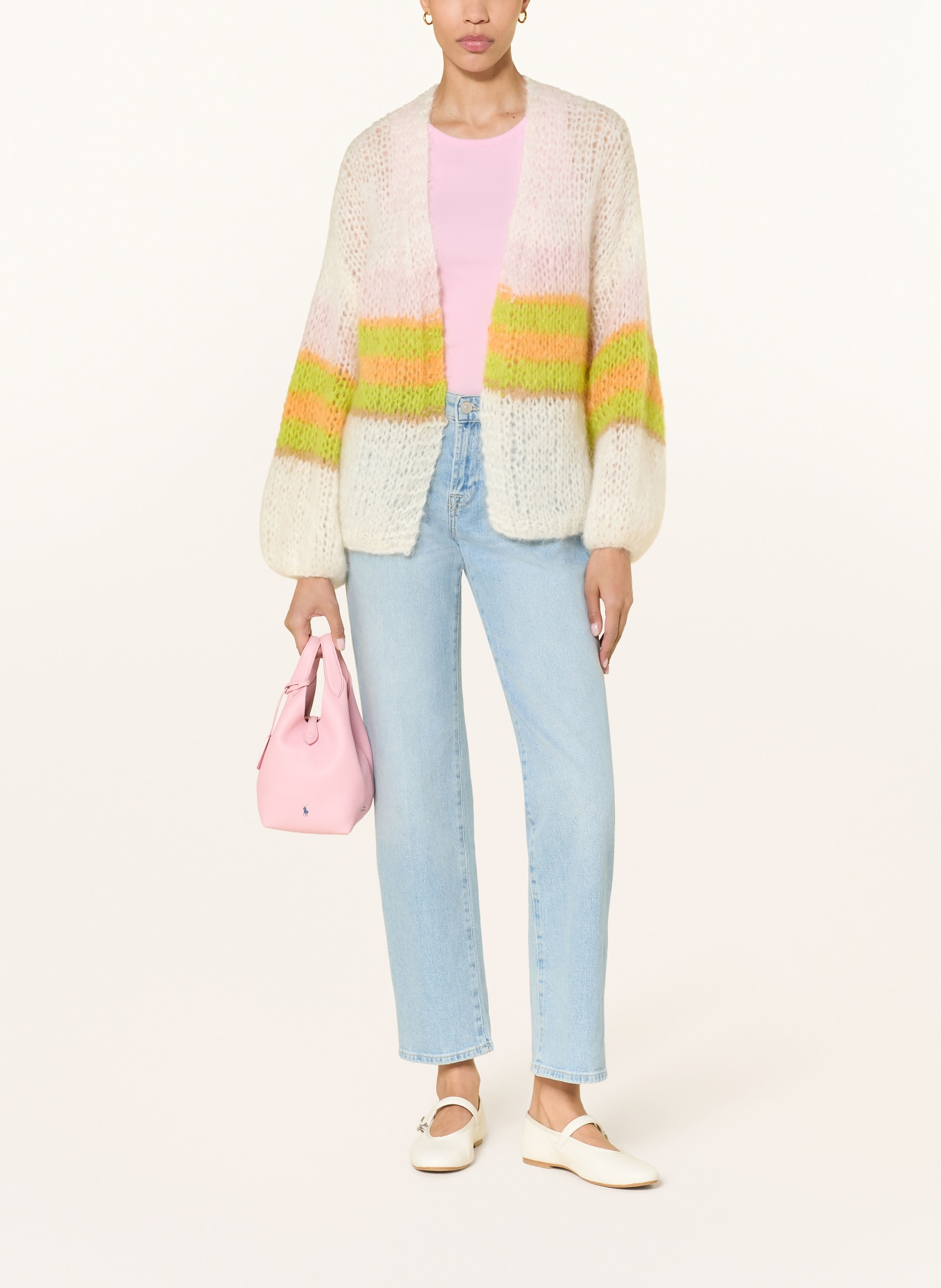 HERZENS Strickhülle aus Mohair: CREME / ORANGE / NEONGRÜN