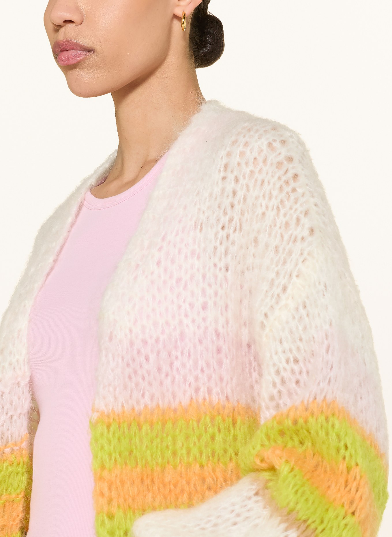 HERZENS Strickhülle aus Mohair: CREME / ORANGE / NEONGRÜN