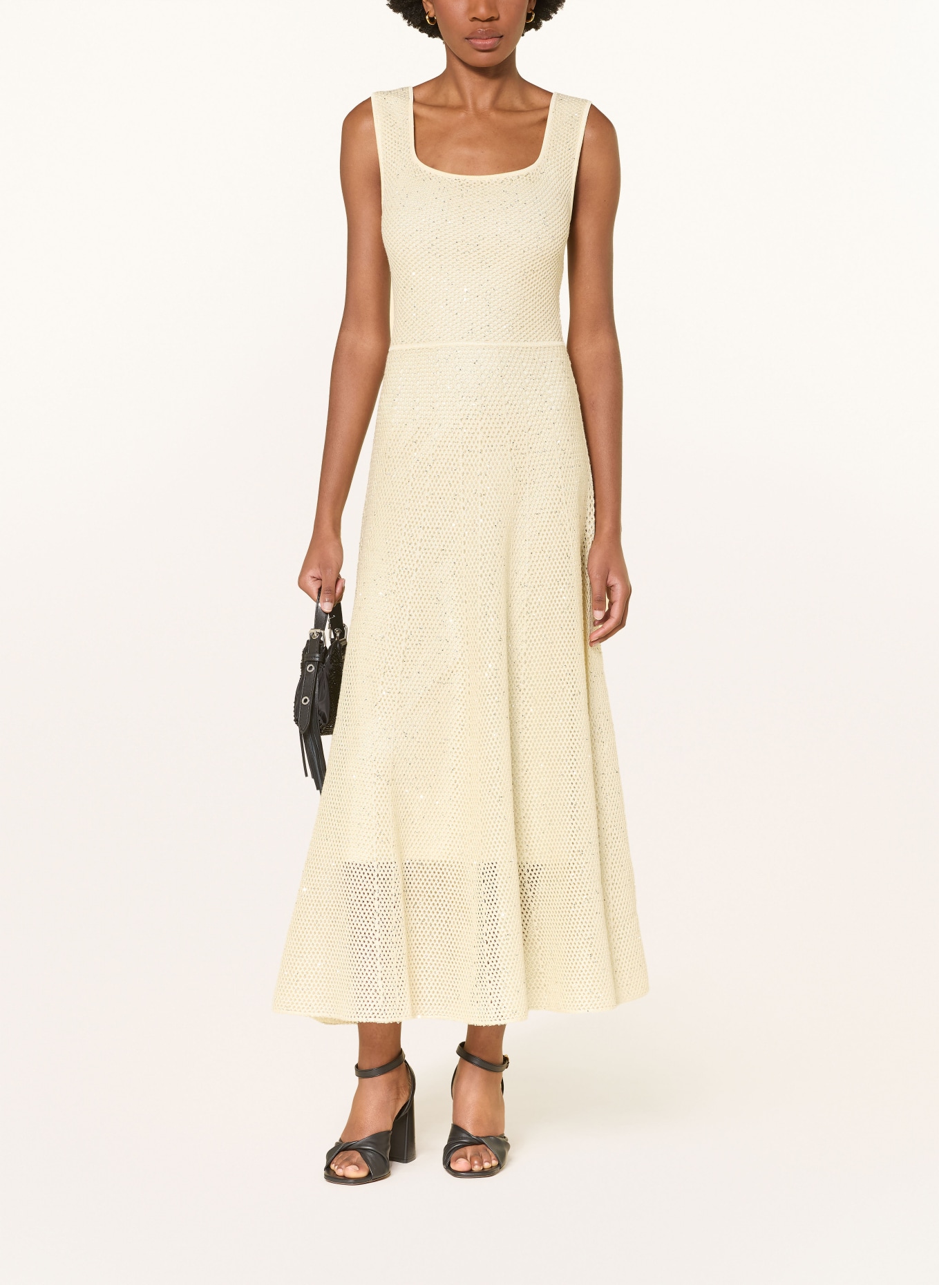 maje Strickkleid mit Pailletten und Glitzergarn: HELLGELB / SILBER