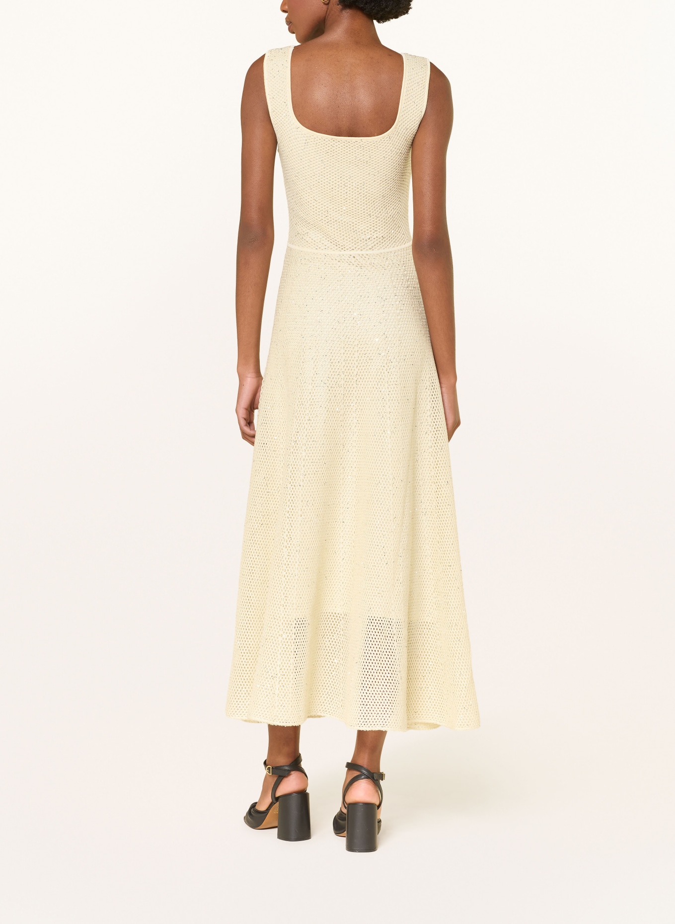 maje Strickkleid mit Pailletten und Glitzergarn: HELLGELB / SILBER