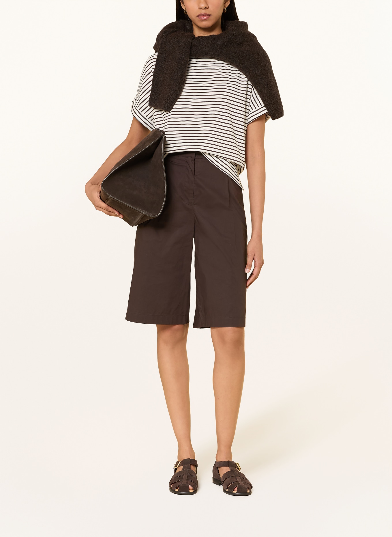 OPUS T-shirt SOTEL: WIT / MARRON FONCÉ