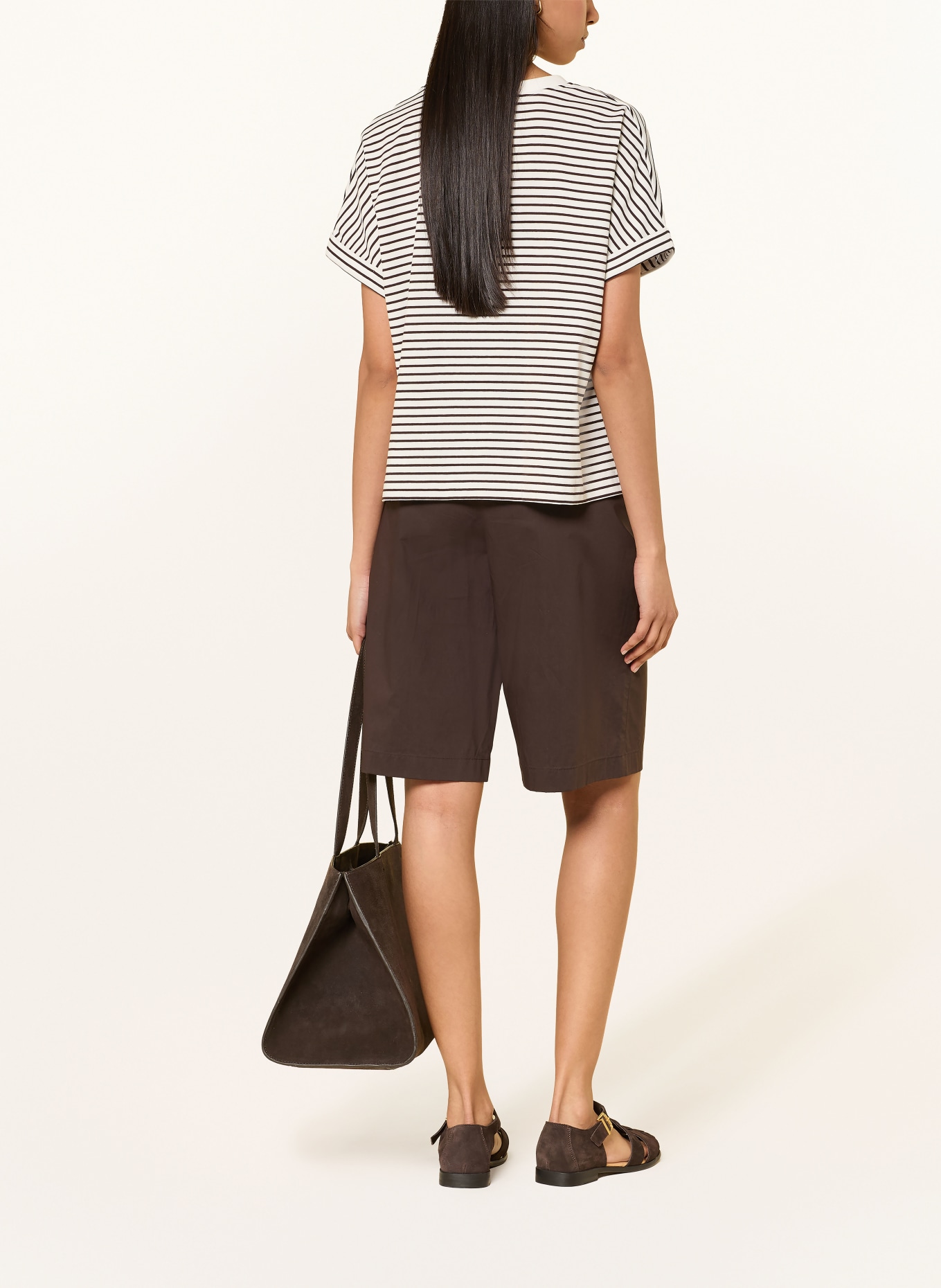 OPUS T-shirt SOTEL: WIT / MARRON FONCÉ