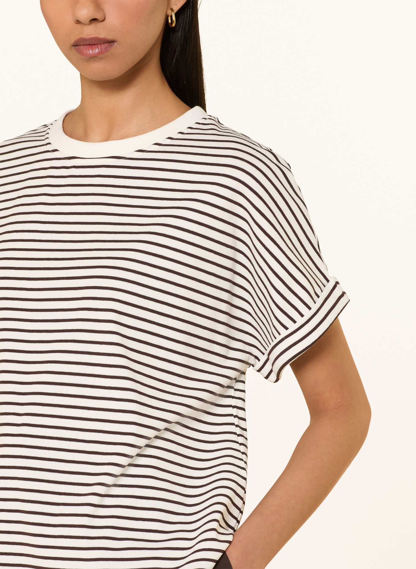 OPUS T-shirt SOTEL: WIT / MARRON FONCÉ