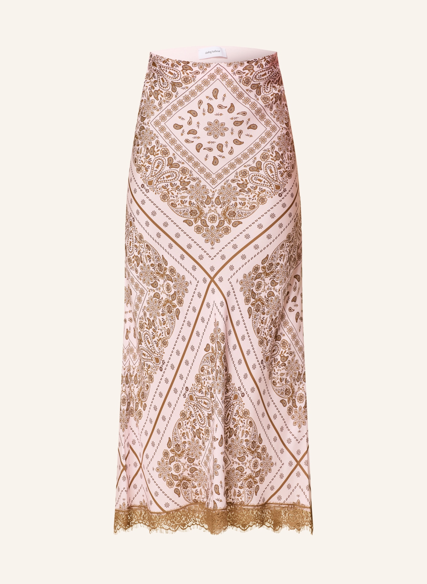 darling harbour Satin skirt with silk and lace: Bandana print rose