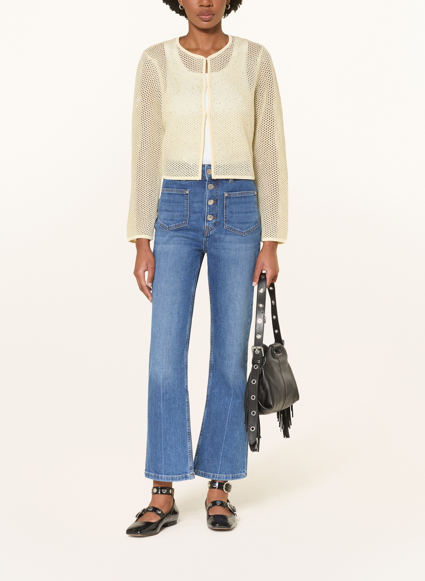 maje Sweter z błyszczącą przędzą i cekinami: JASNOŻÓŁTY