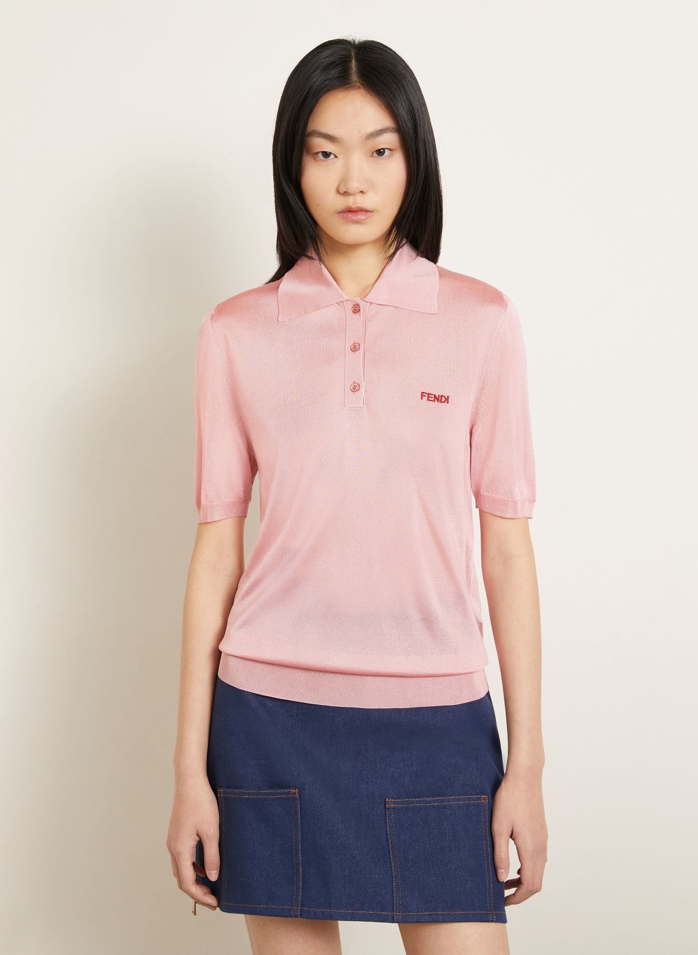 FENDI Strick-Poloshirt: ROSÉ