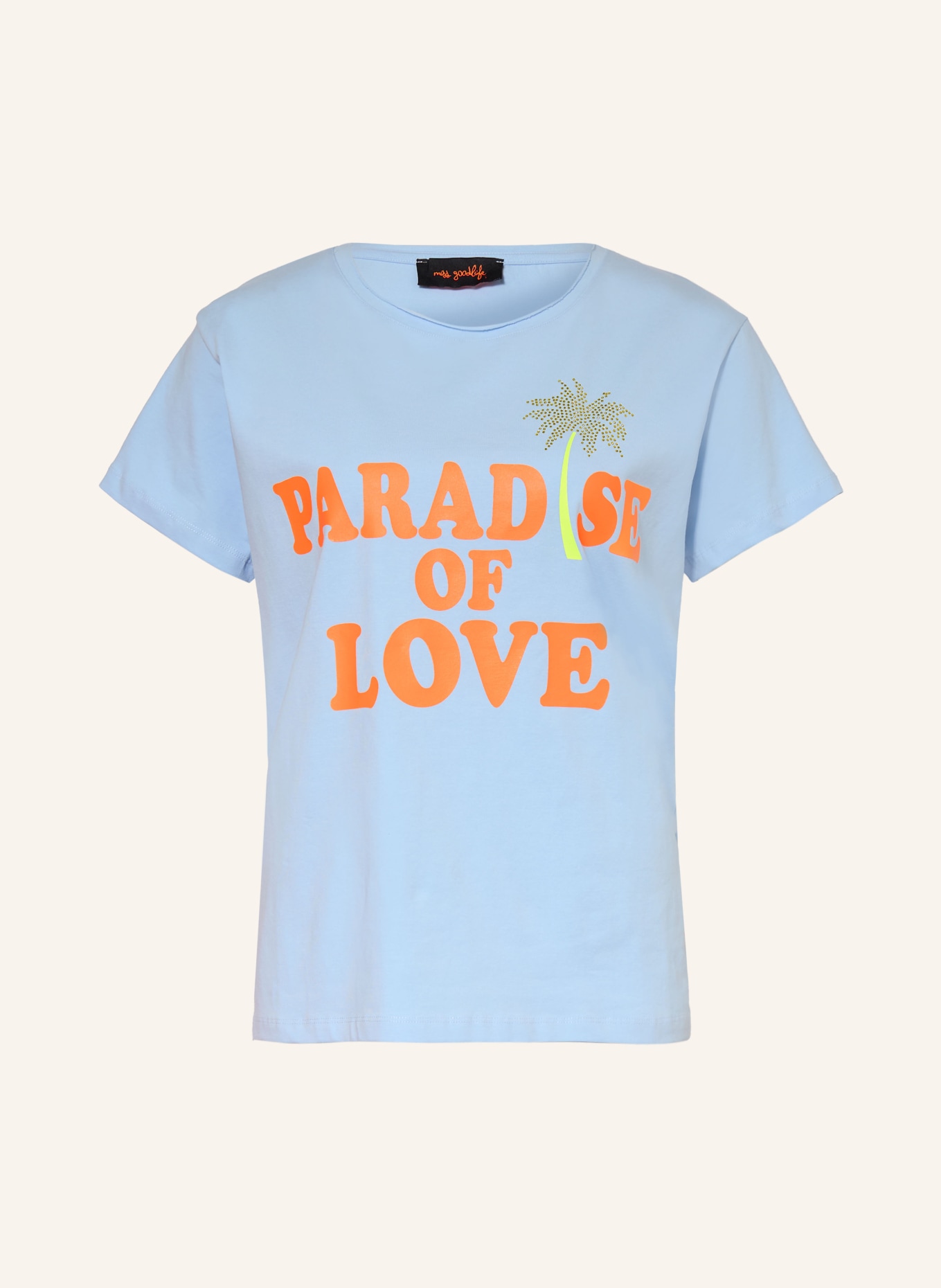 miss goodlife T-Shirt mit Schmucksteinen: HELLBLAU