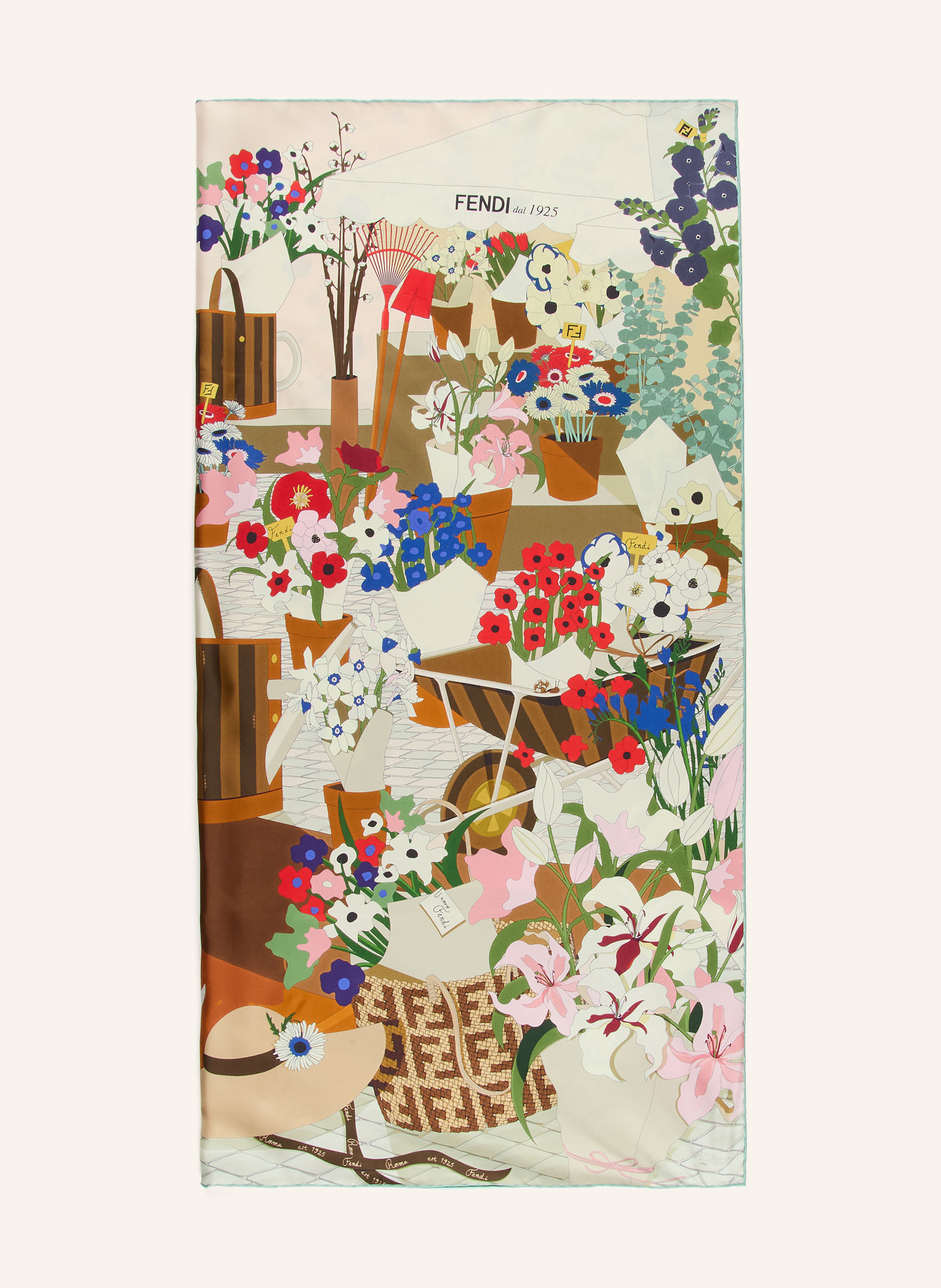 FENDI foulard en soie: ÉCRU / ROUGE / VERT