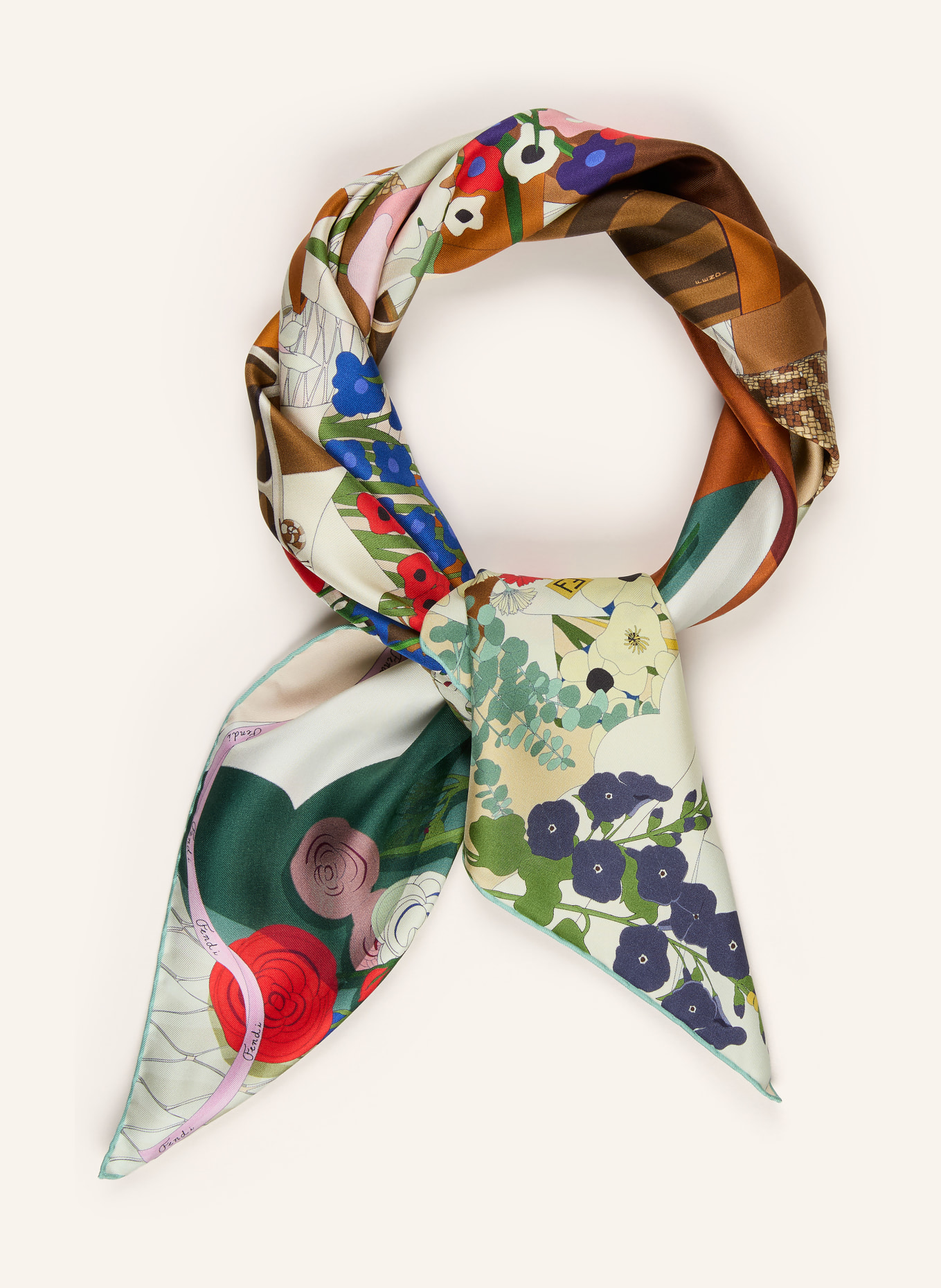 FENDI foulard en soie: ÉCRU / ROUGE / VERT