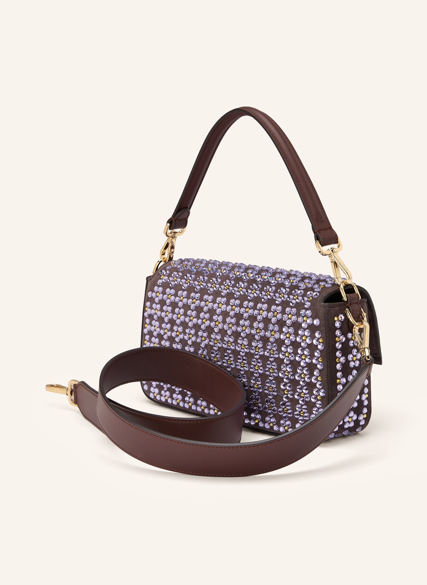FENDI Schoudertas BAGUETTE MEDIUM met sierstenen: MARRON FONCÉ / LICHTPAARS / GEEL