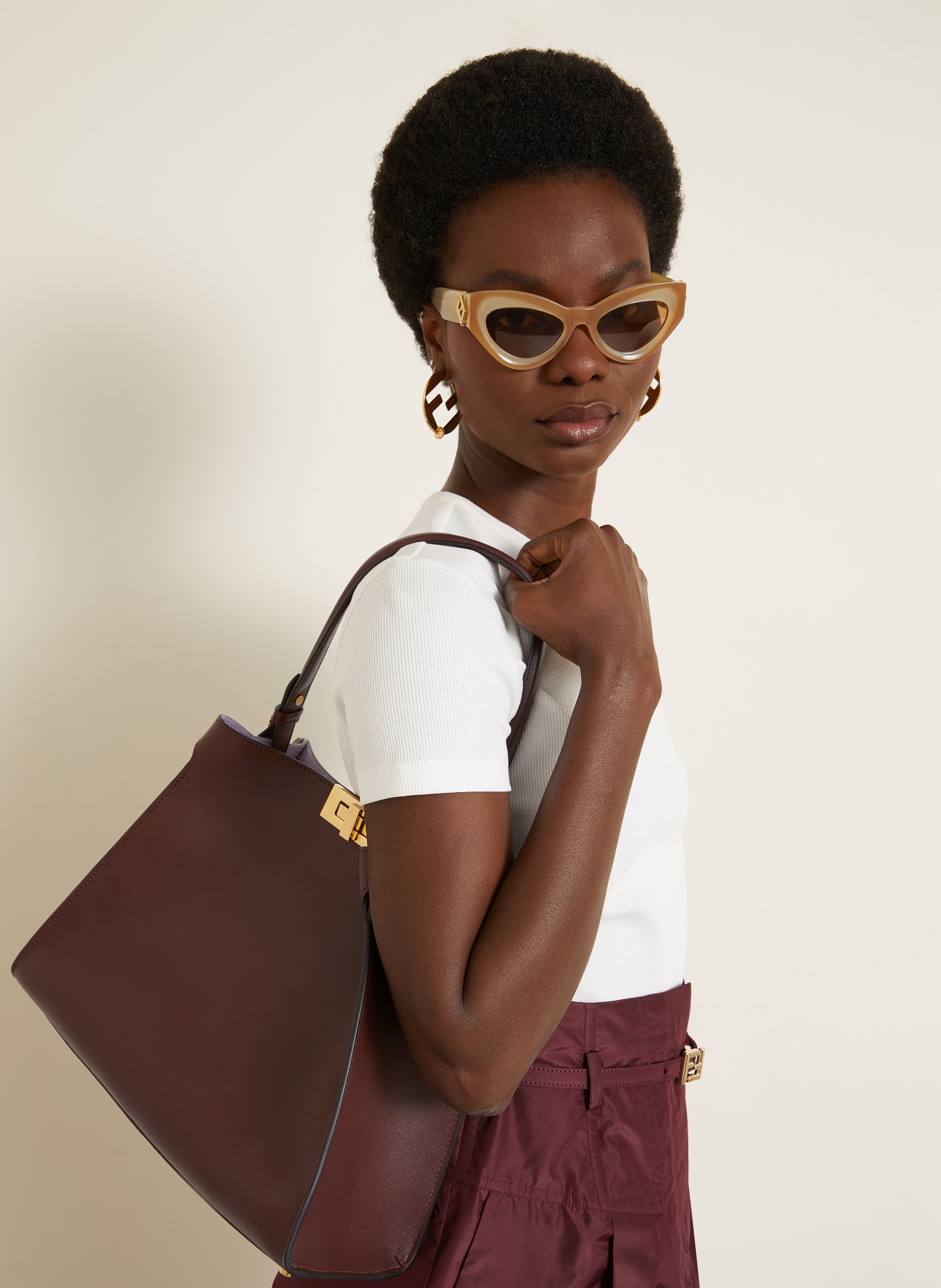 FENDI Handtas WAY MEDIUM: MARRON FONCÉ / GOUD