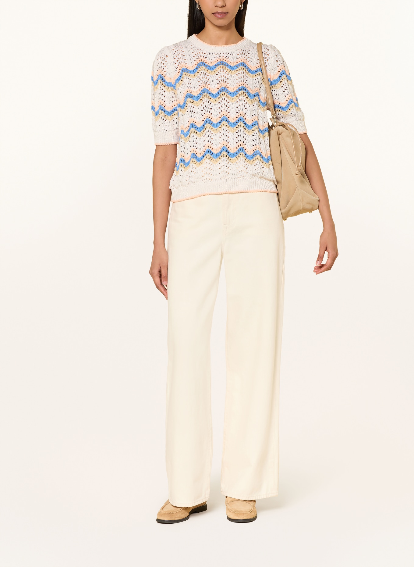 Rich & Royal gebreid shirt: WIT / ORANJE / BLAUW