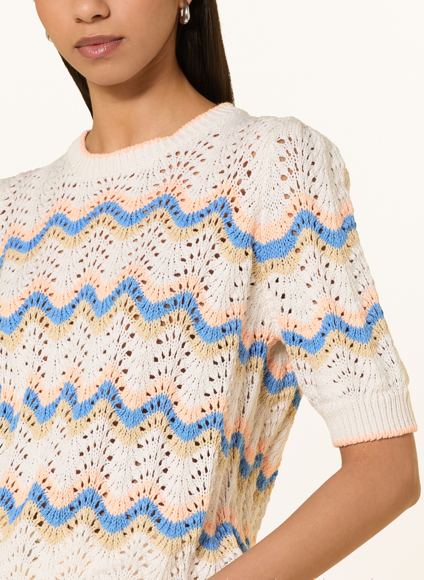 Rich & Royal gebreid shirt: WIT / ORANJE / BLAUW