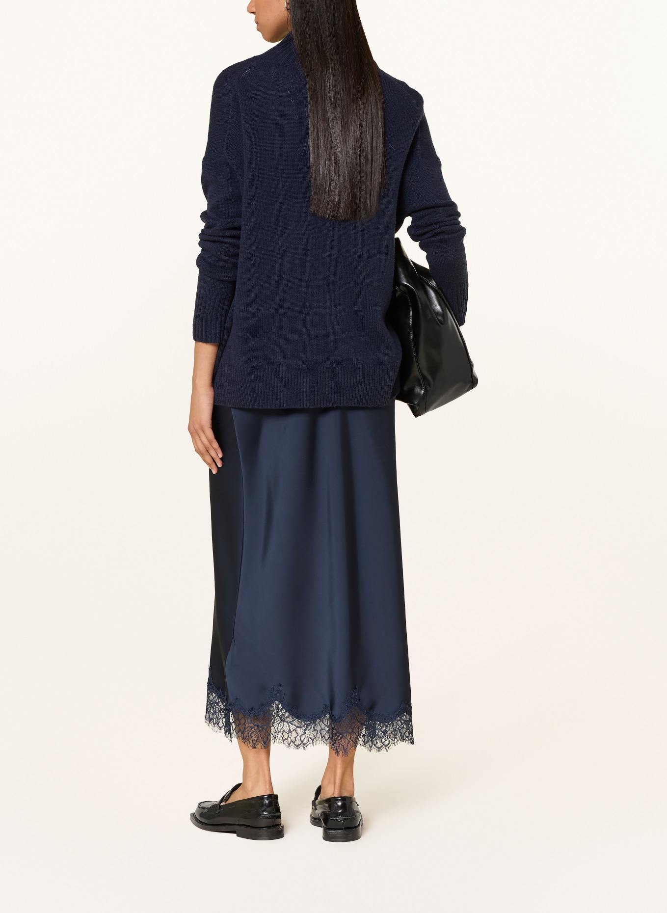 Rich & Royal Satynowa spódnica z koronką: GRANATOWY